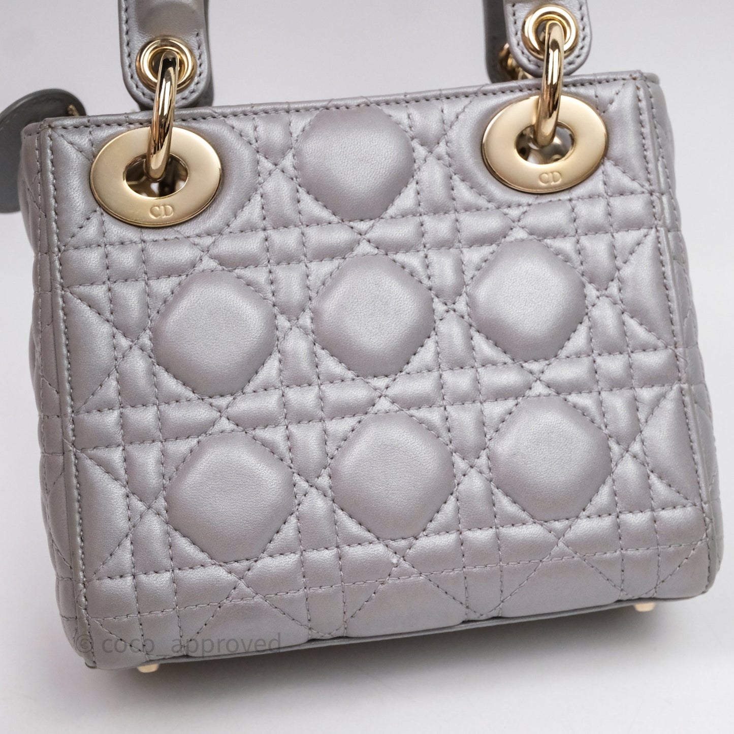 Christian Dior Mini Lady Dior Iridescent Grey Lambskin Cannage Gold Hardware
