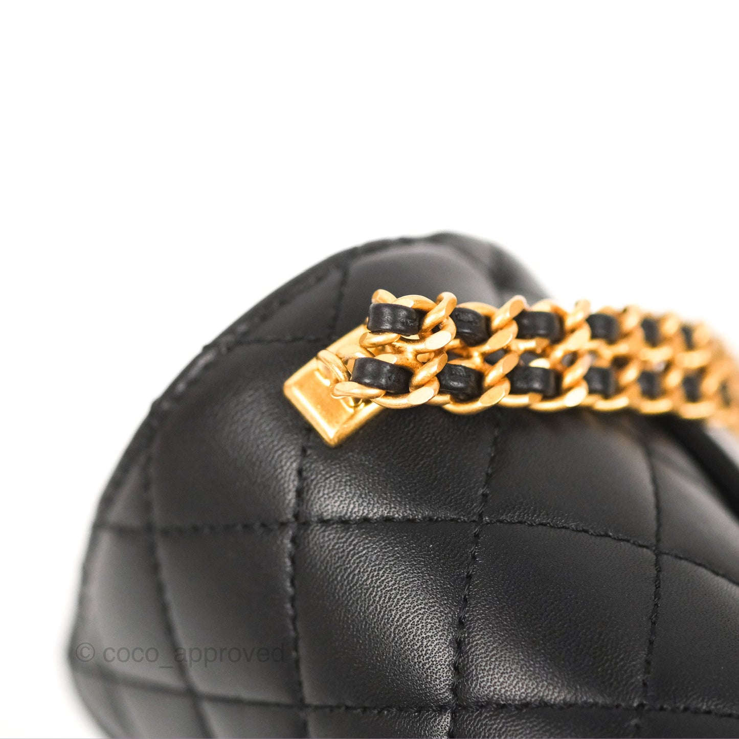 Chanel Flap Bag with Logo Enamel Chain Black Lambskin 22B
