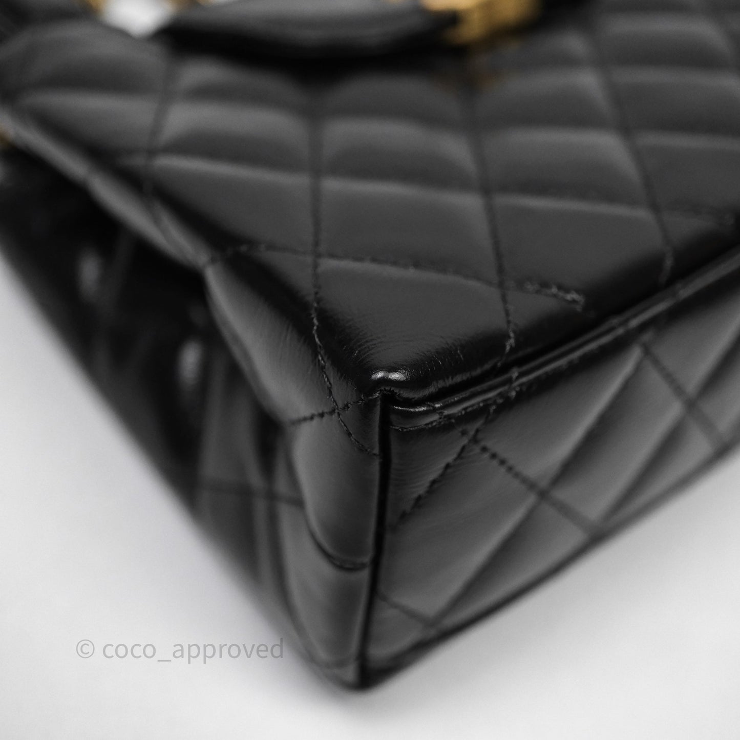 Chanel Kelly Bag Quilted Black Shiny Crumpled Calfskin Aged Gold Hardware