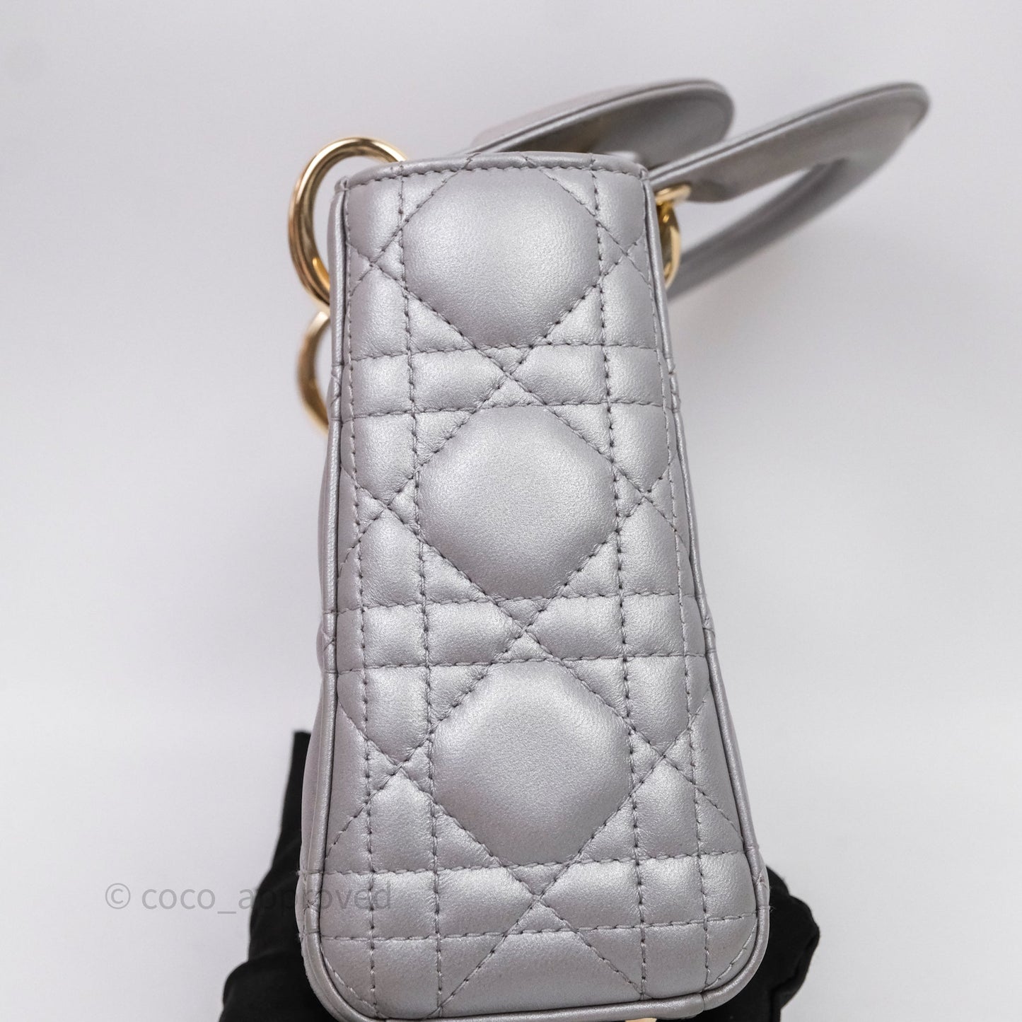 Christian Dior Mini Lady Dior Iridescent Grey Lambskin Cannage Gold Hardware