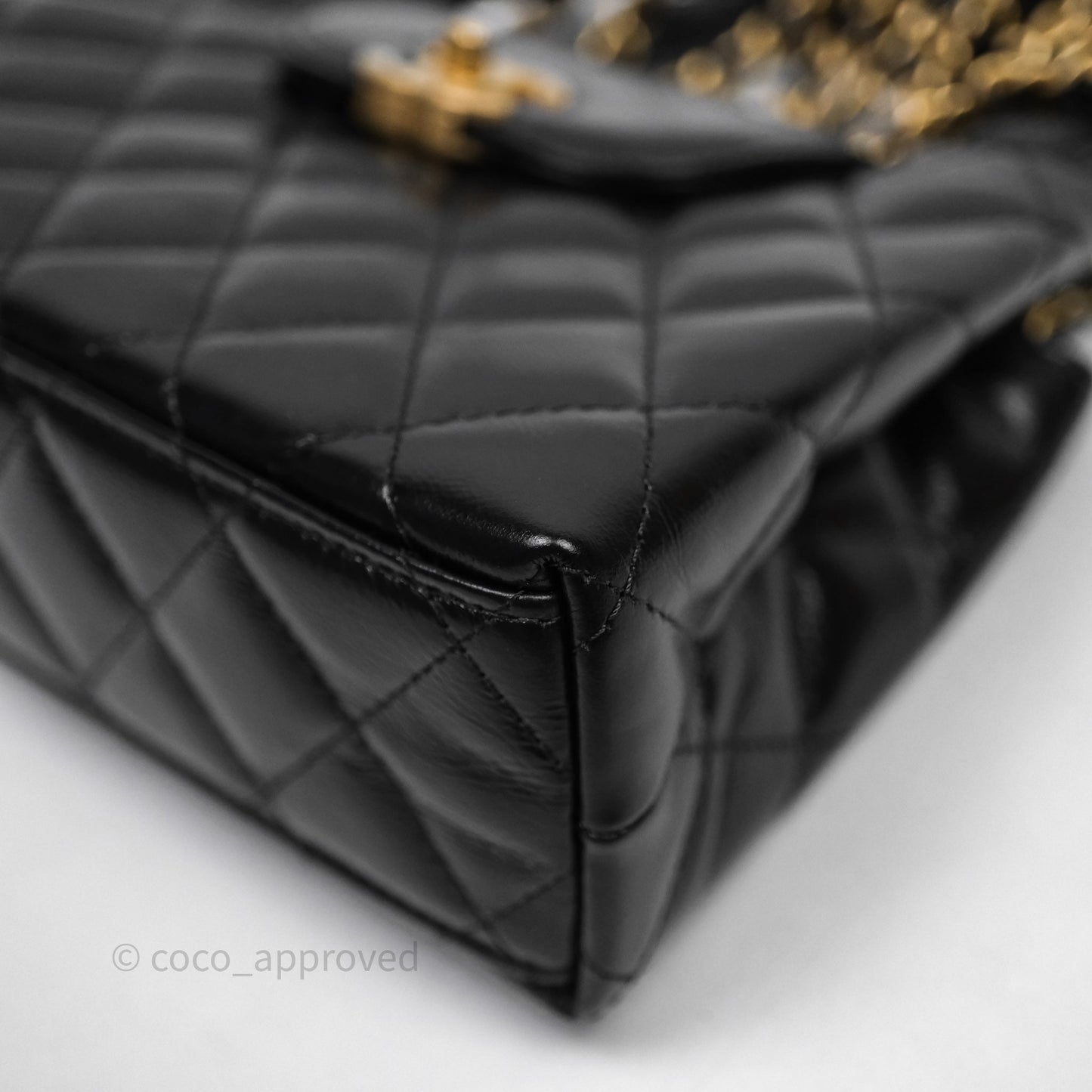 Chanel Kelly Bag Quilted Black Shiny Crumpled Calfskin Aged Gold Hardware