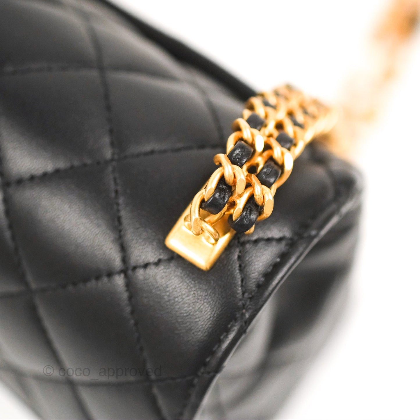 Chanel Flap Bag with Logo Enamel Chain Black Lambskin 22B