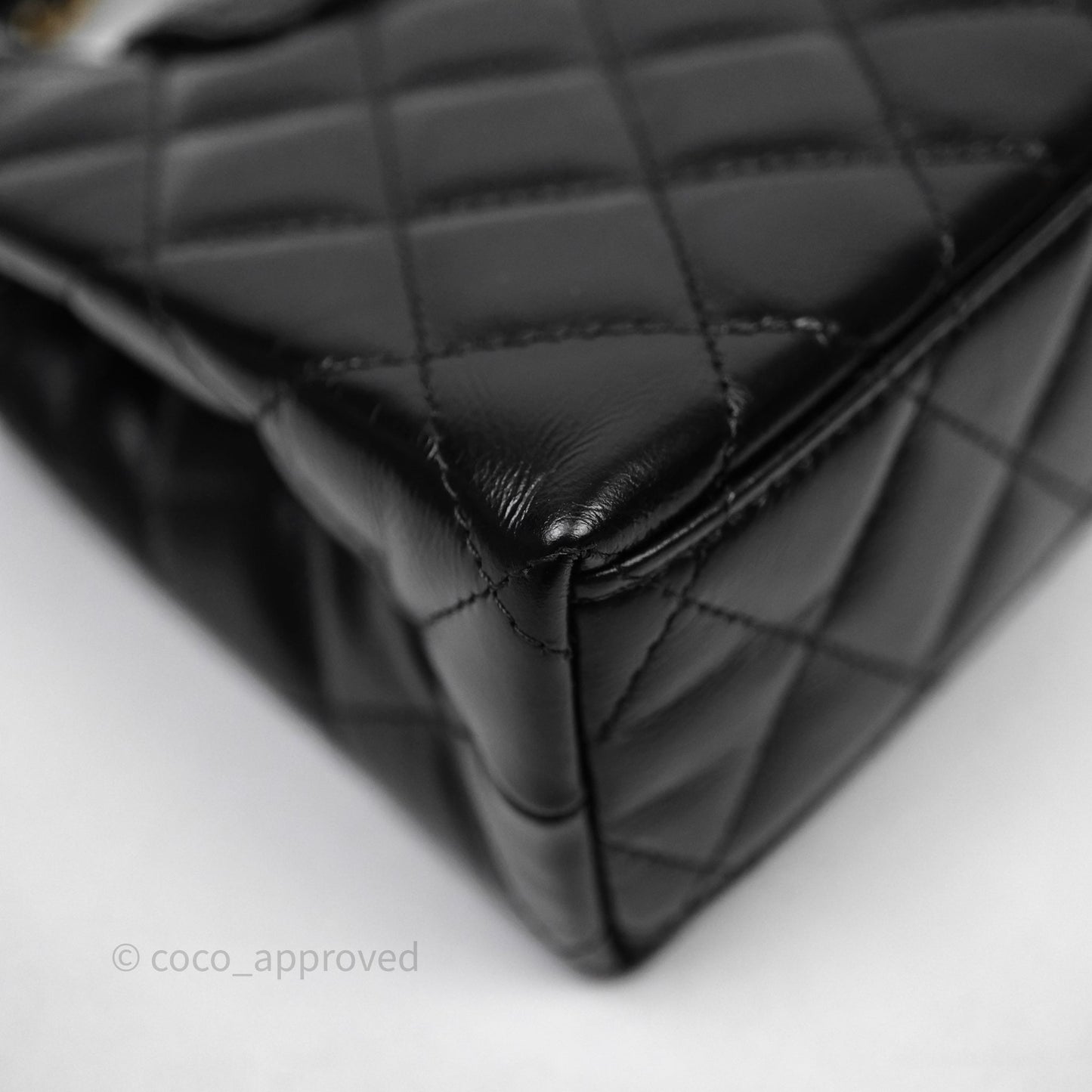 Chanel Kelly Bag Quilted Black Shiny Crumpled Calfskin Aged Gold Hardware