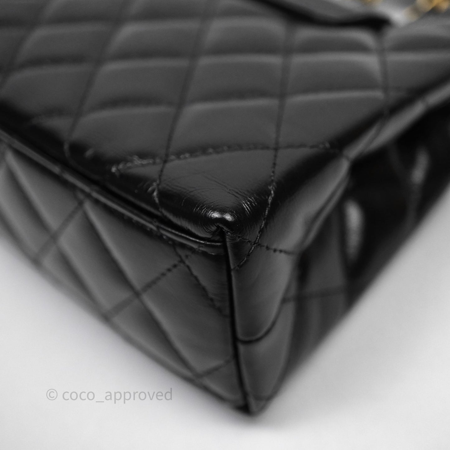 Chanel Kelly Bag Quilted Black Shiny Crumpled Calfskin Aged Gold Hardware