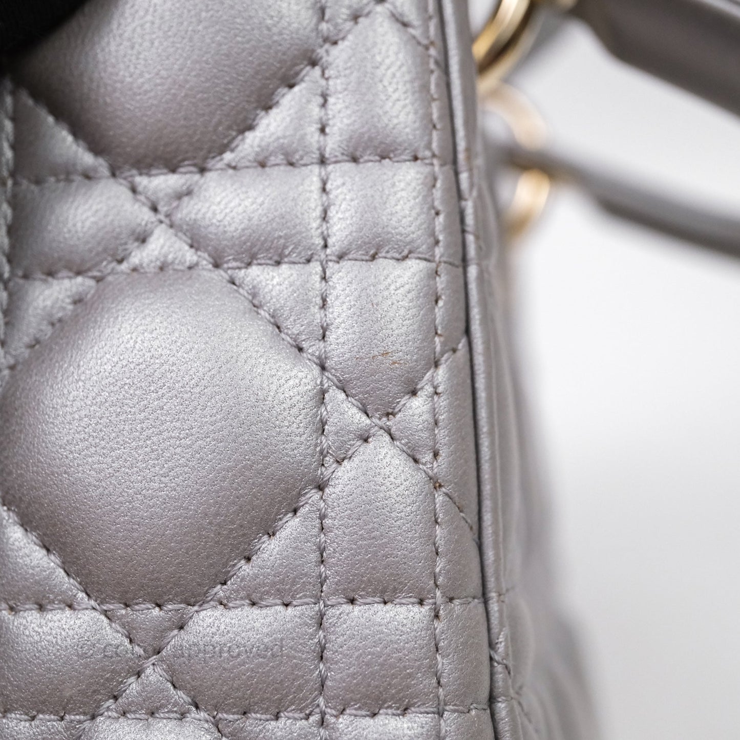 Christian Dior Mini Lady Dior Iridescent Grey Lambskin Cannage Gold Hardware