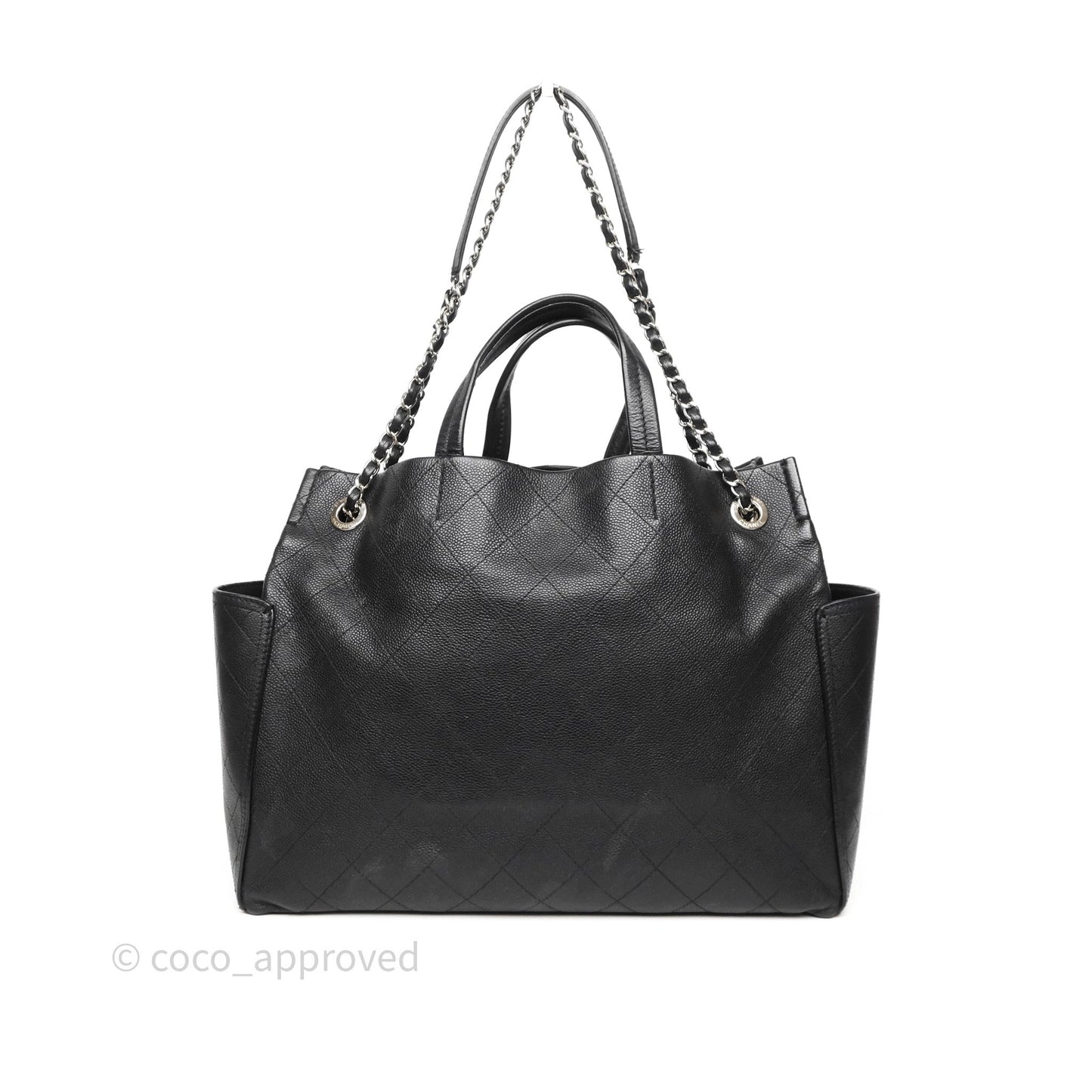 Chanel CC Pocket Tote Bag Black Caviar Silver Hardware