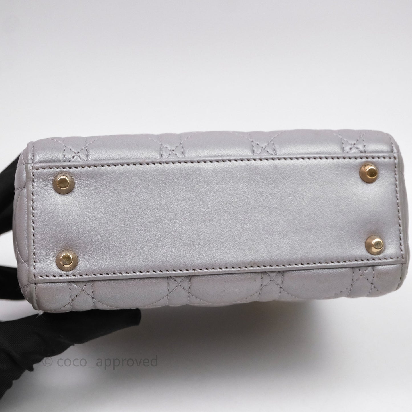 Christian Dior Mini Lady Dior Iridescent Grey Lambskin Cannage Gold Hardware