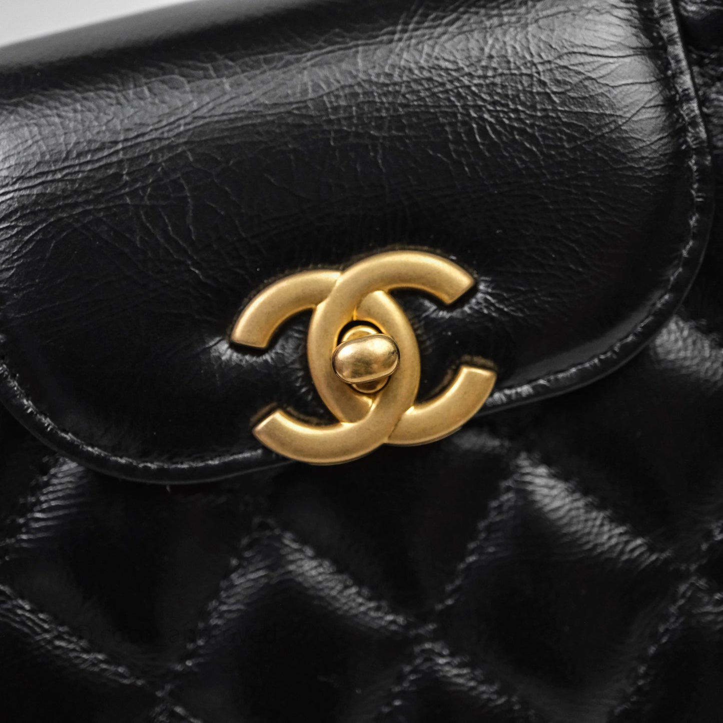 Chanel Kelly Bag Quilted Black Shiny Crumpled Calfskin Aged Gold Hardware