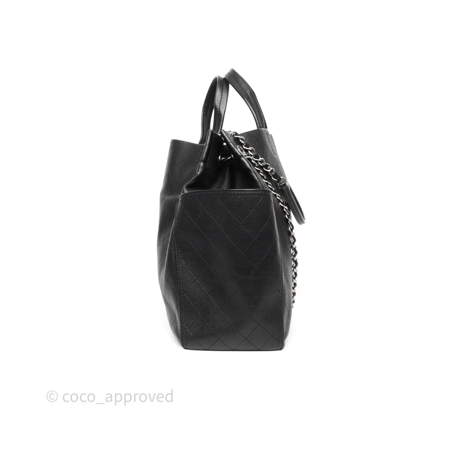 Chanel CC Pocket Tote Bag Black Caviar Silver Hardware