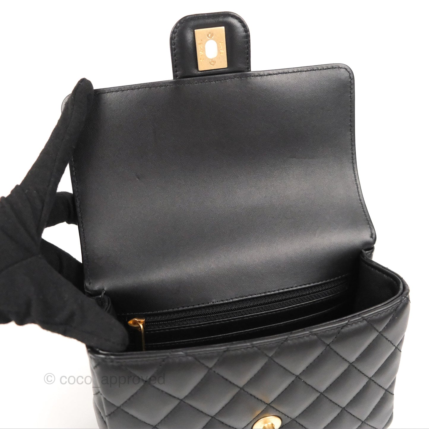 Chanel Flap Bag with Logo Enamel Chain Black Lambskin 22B