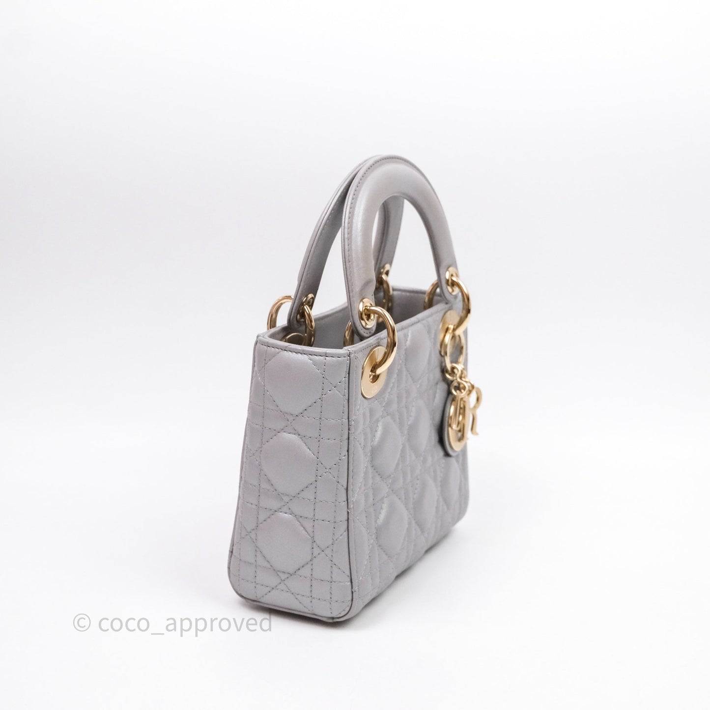 Christian Dior Mini Lady Dior Iridescent Grey Lambskin Cannage Gold Hardware
