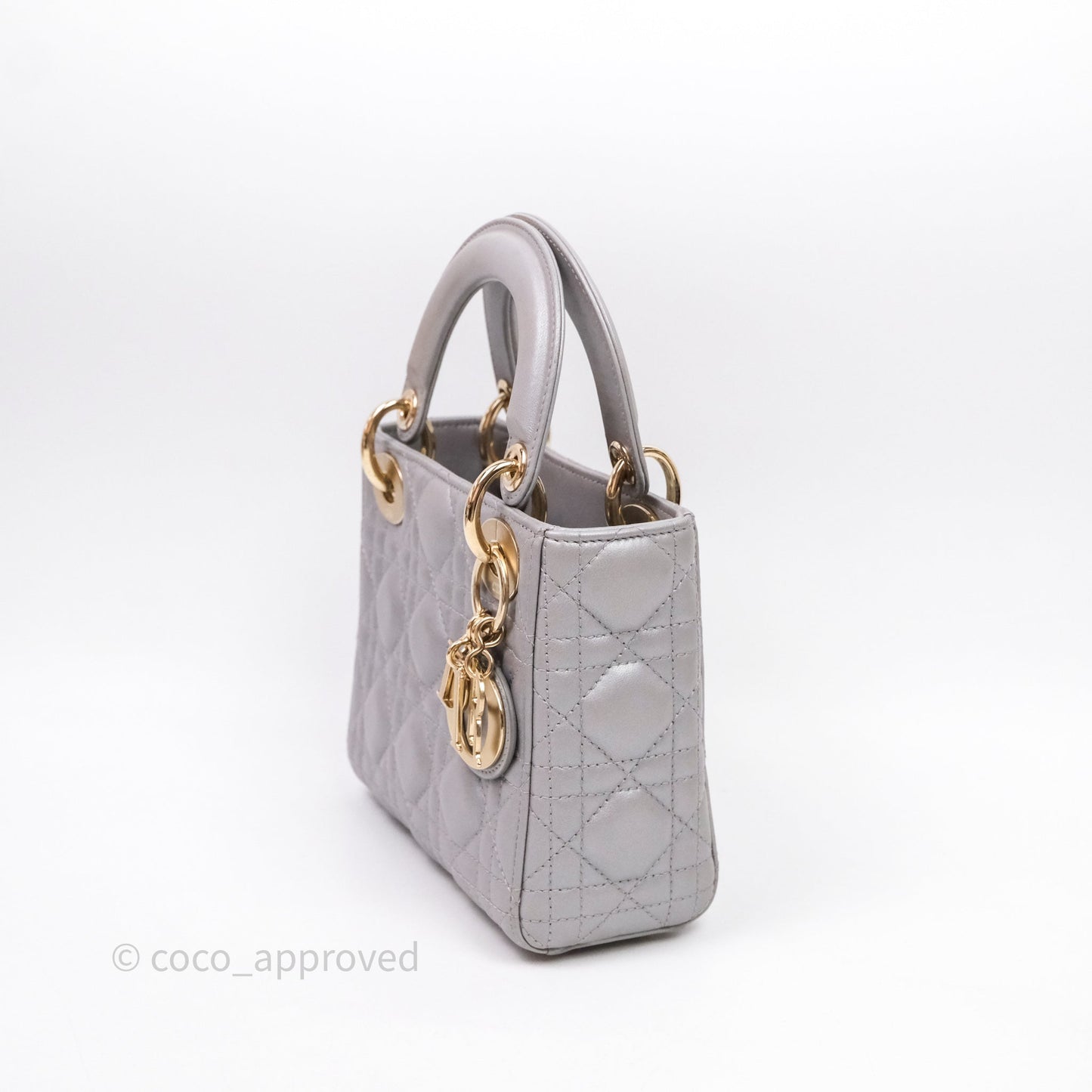 Christian Dior Mini Lady Dior Iridescent Grey Lambskin Cannage Gold Hardware
