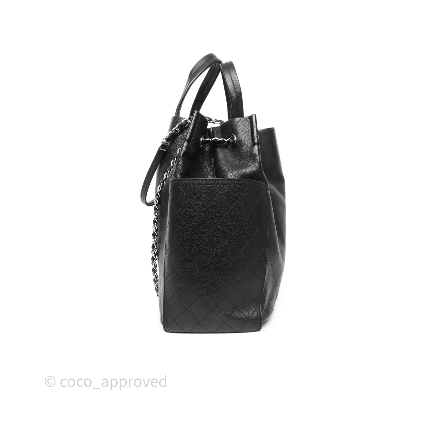 Chanel CC Pocket Tote Bag Black Caviar Silver Hardware