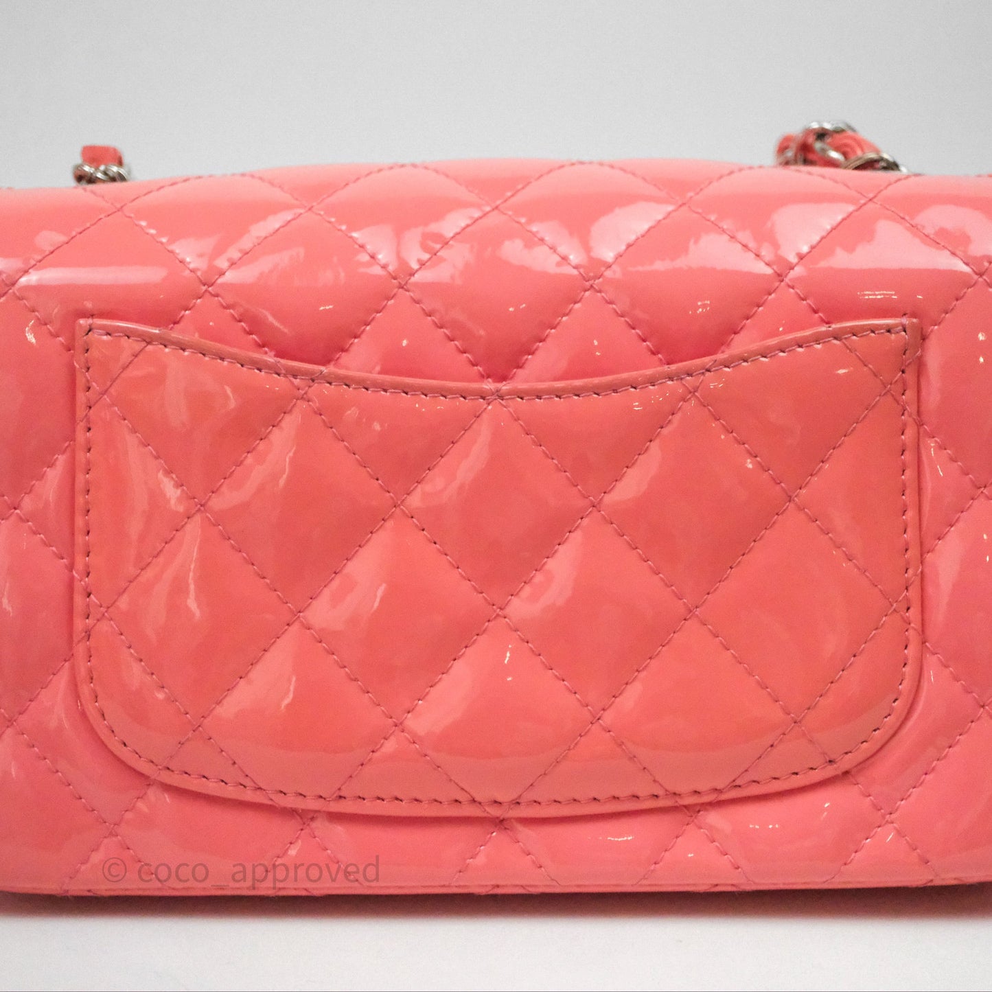 Chanel Quilted Mini Rectangular Pink Patent Silver Hardware