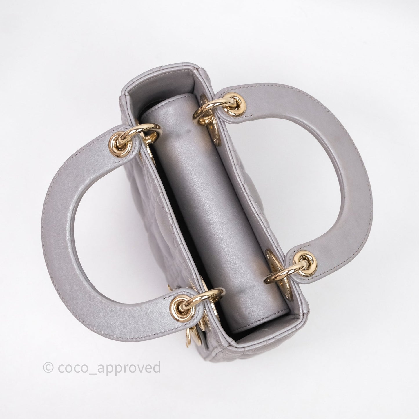 Christian Dior Mini Lady Dior Iridescent Grey Lambskin Cannage Gold Hardware