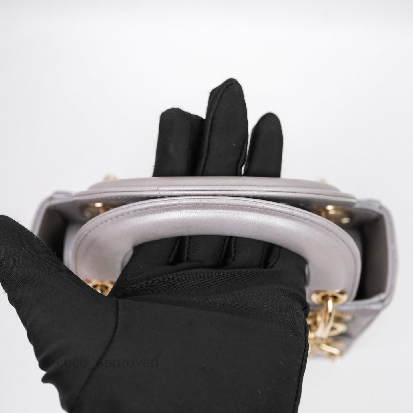 Christian Dior Mini Lady Dior Iridescent Grey Lambskin Cannage Gold Hardware