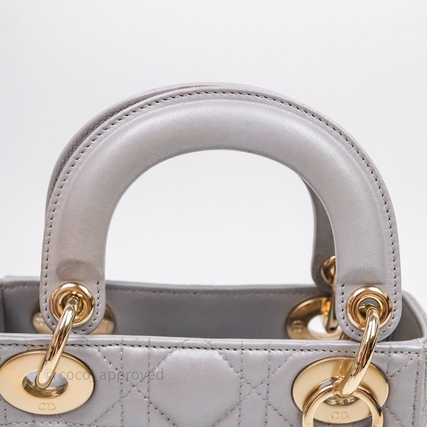 Christian Dior Mini Lady Dior Iridescent Grey Lambskin Cannage Gold Hardware