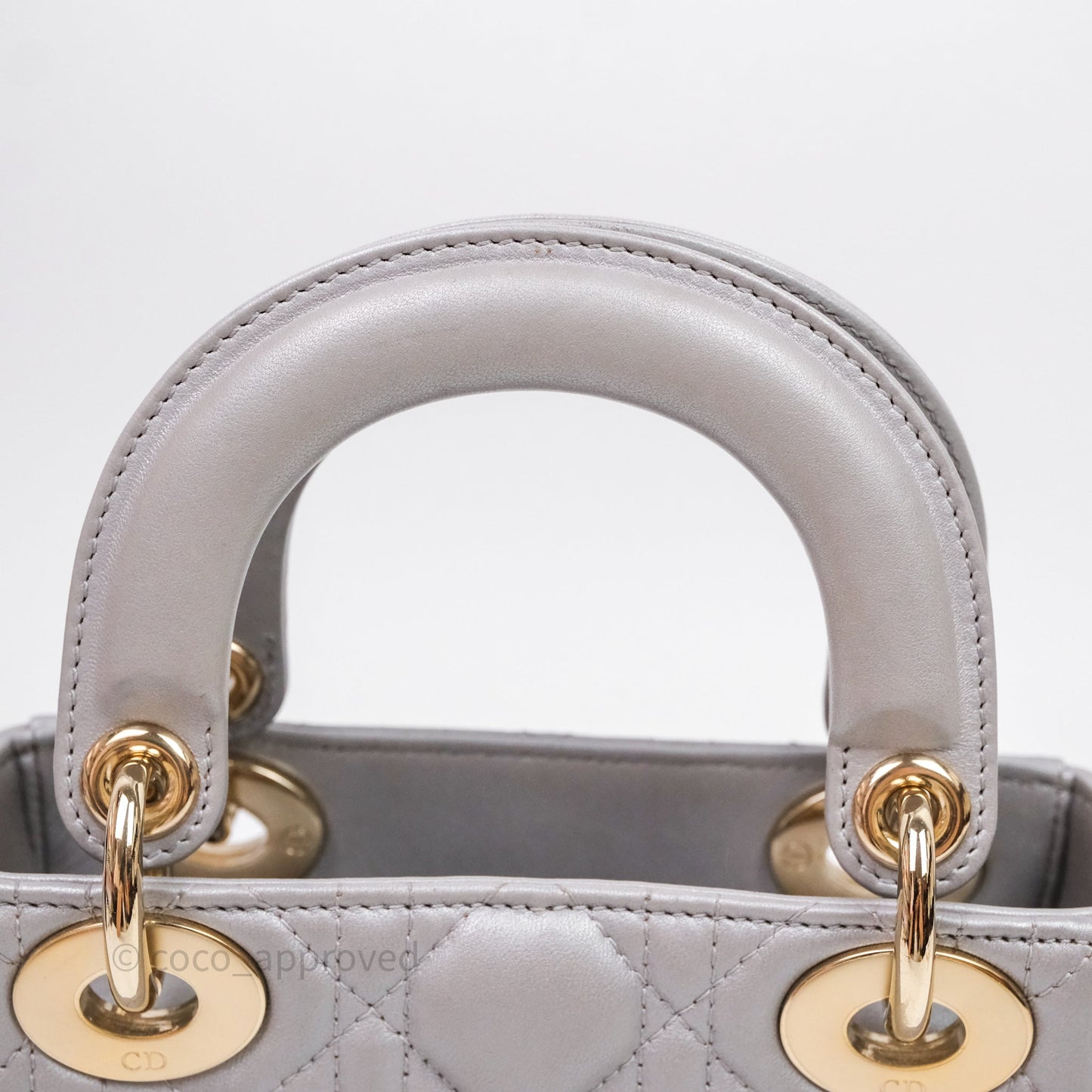 Christian Dior Mini Lady Dior Iridescent Grey Lambskin Cannage Gold Hardware