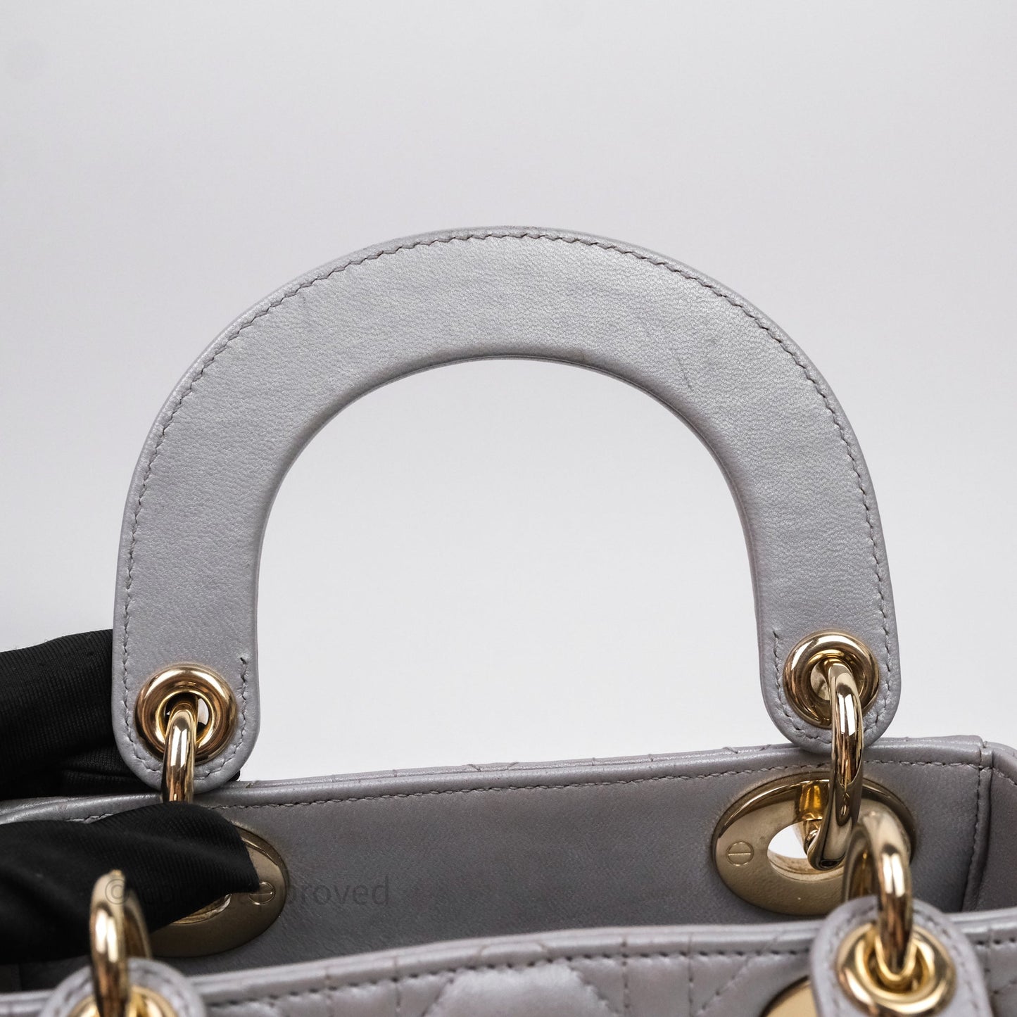Christian Dior Mini Lady Dior Iridescent Grey Lambskin Cannage Gold Hardware