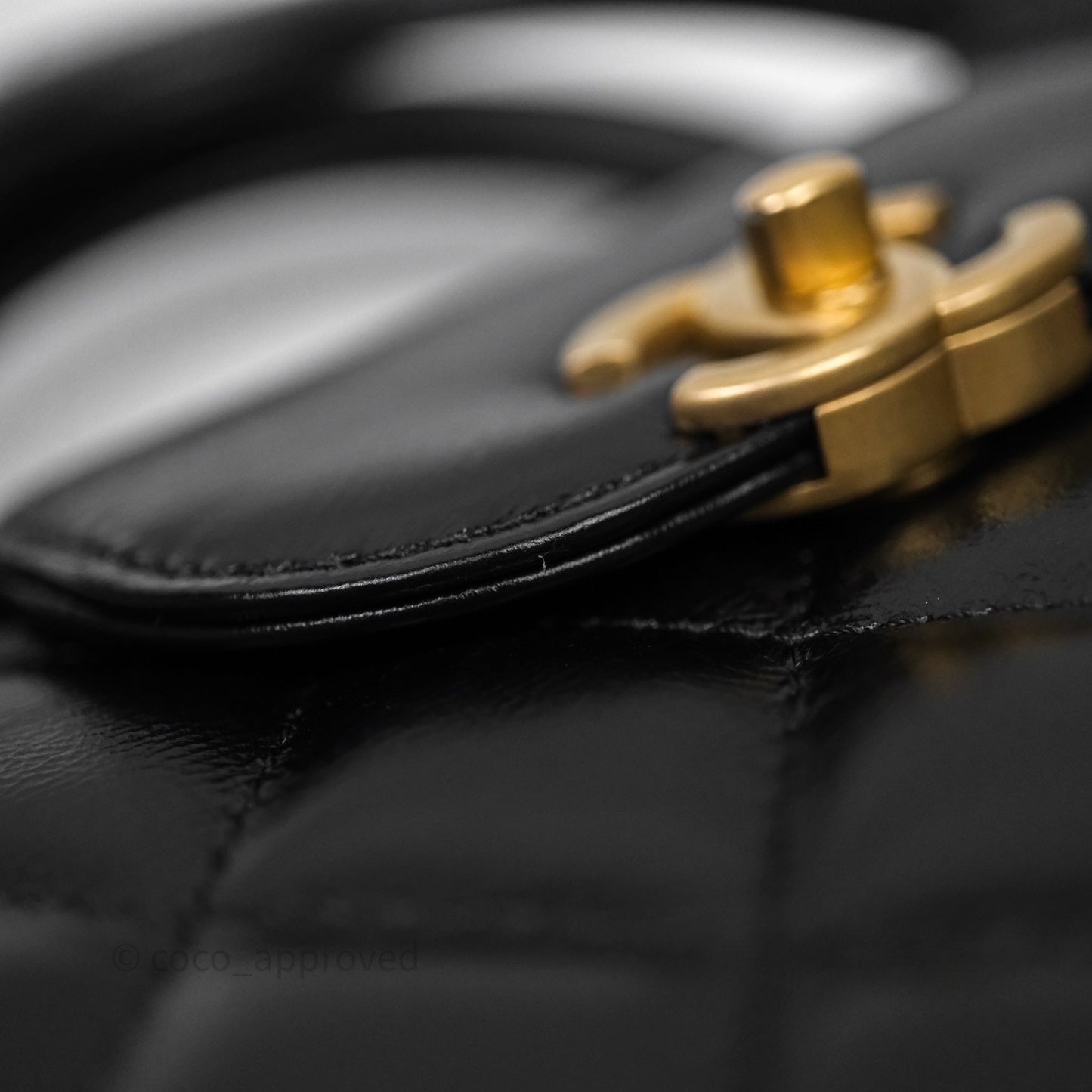 Chanel Kelly Bag Quilted Black Shiny Crumpled Calfskin Aged Gold Hardware