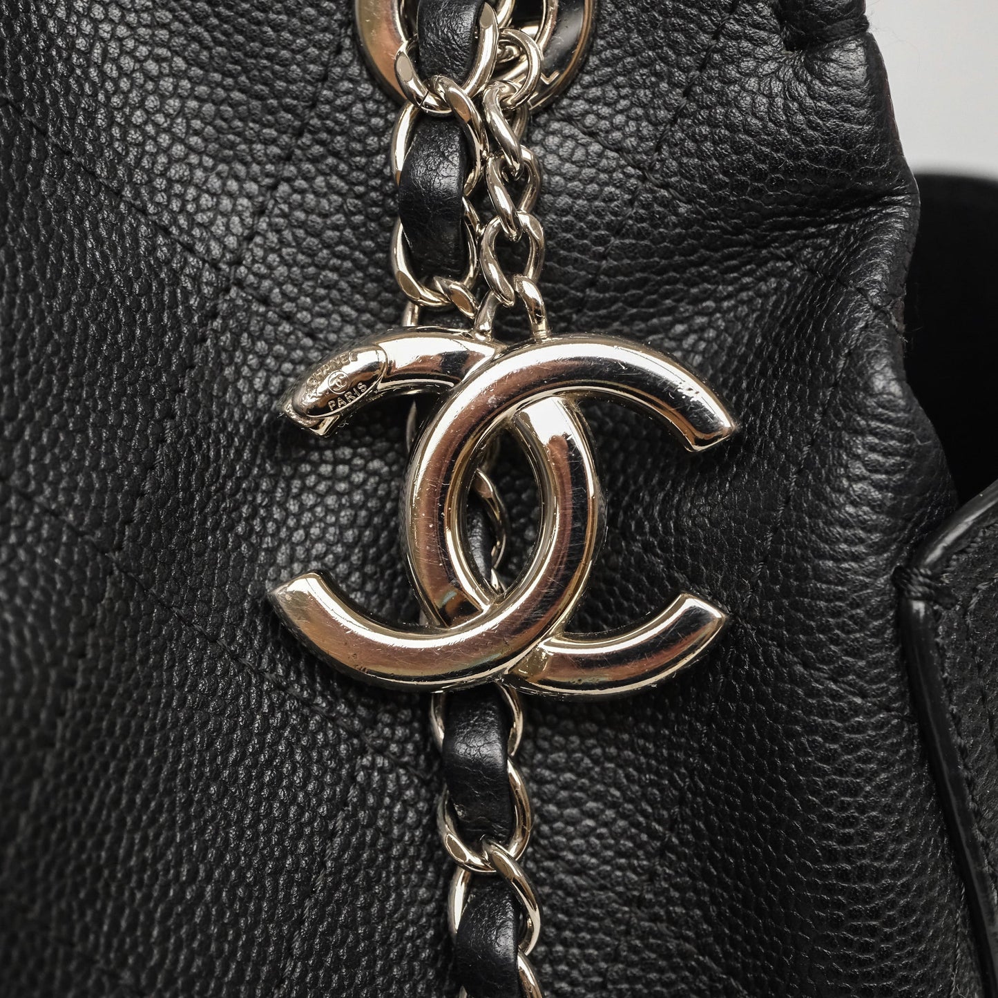Chanel CC Pocket Tote Bag Black Caviar Silver Hardware