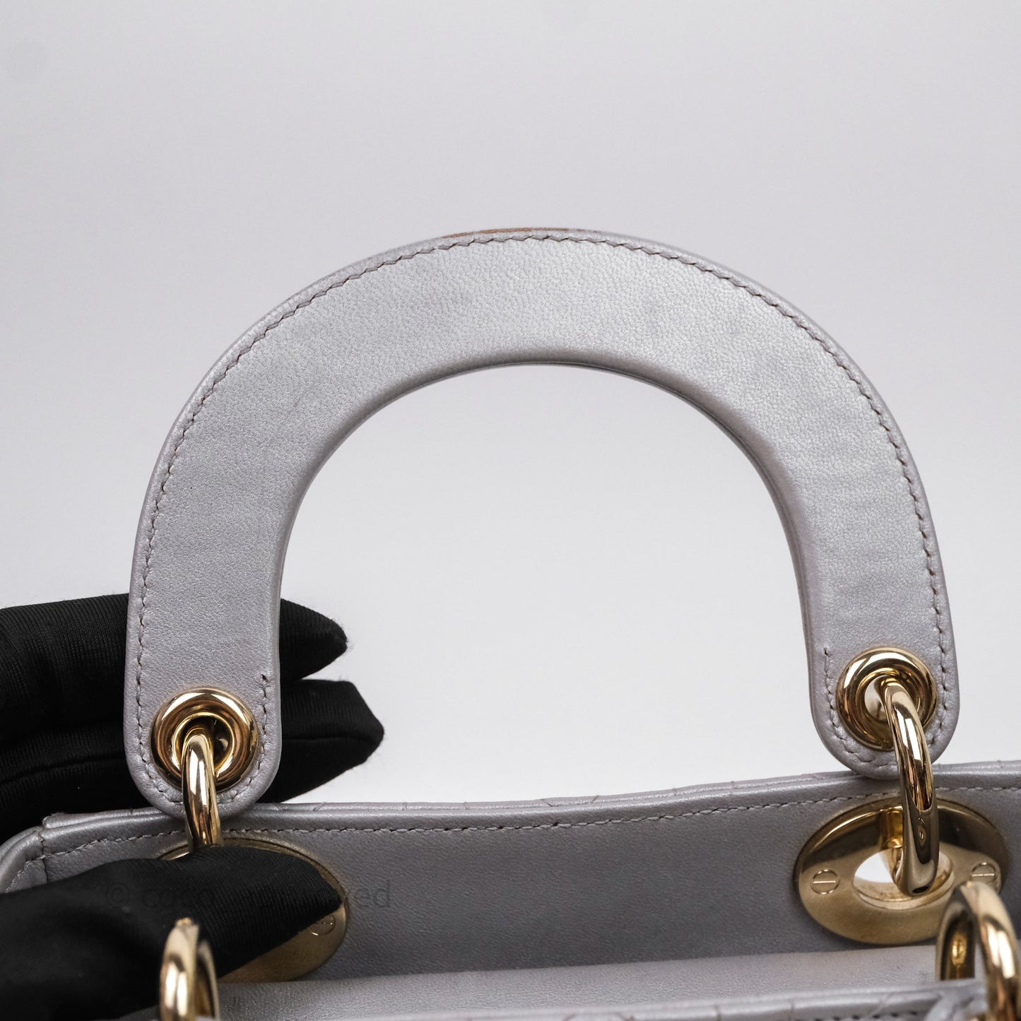 Christian Dior Mini Lady Dior Iridescent Grey Lambskin Cannage Gold Hardware