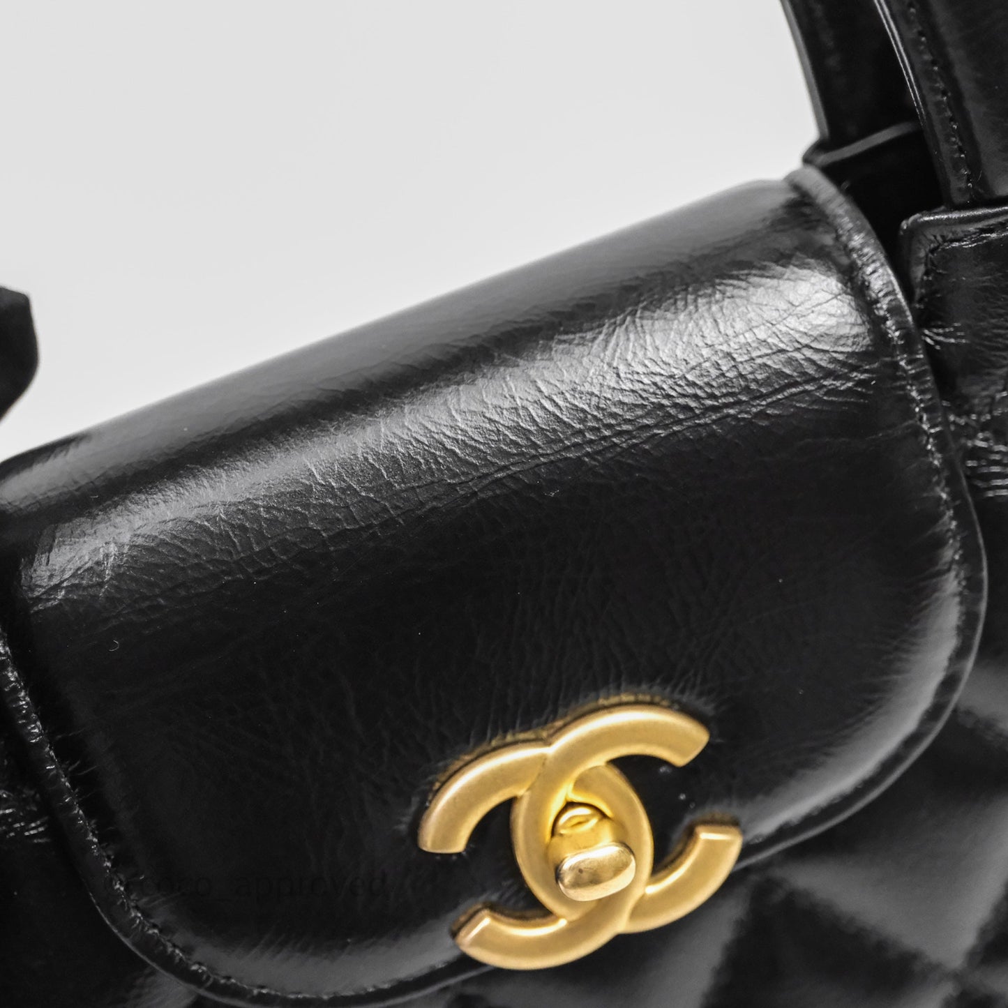 Chanel Kelly Bag Quilted Black Shiny Crumpled Calfskin Aged Gold Hardware