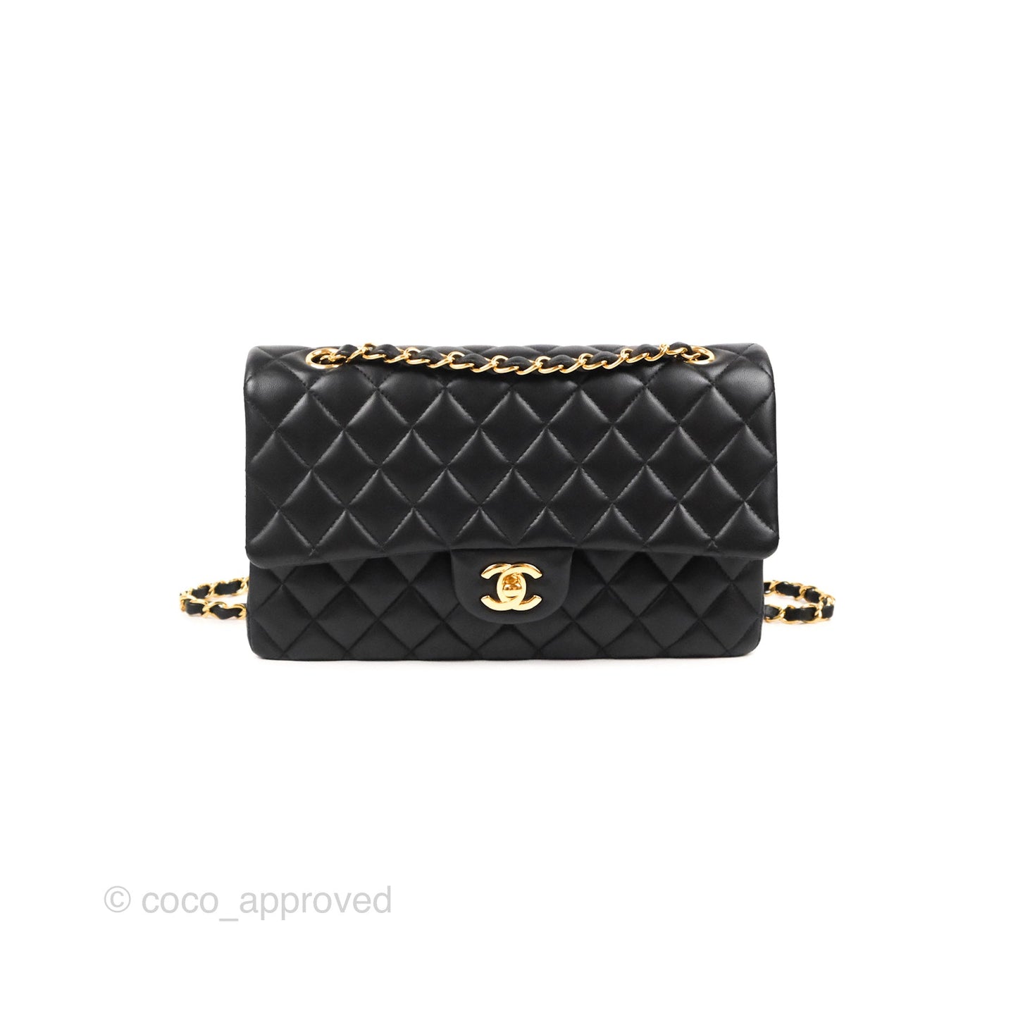 Chanel Classic M/L Medium Flap Quilted Black Lambskin Gold Hardware