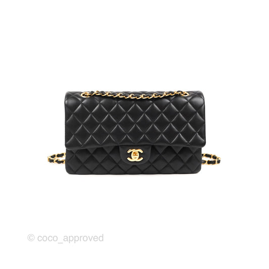 Chanel Classic M/L Medium Flap Quilted Black Lambskin Gold Hardware
