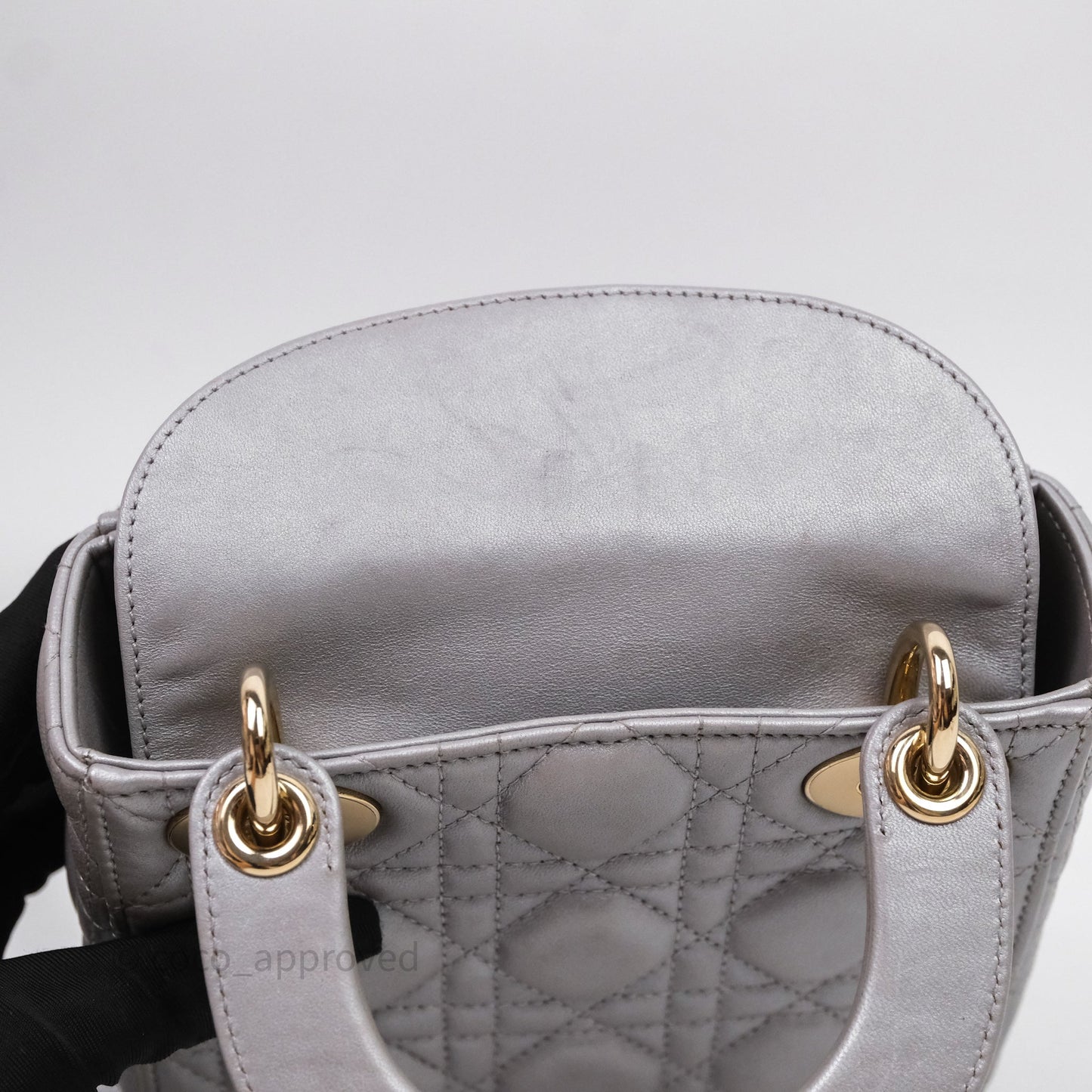 Christian Dior Mini Lady Dior Iridescent Grey Lambskin Cannage Gold Hardware