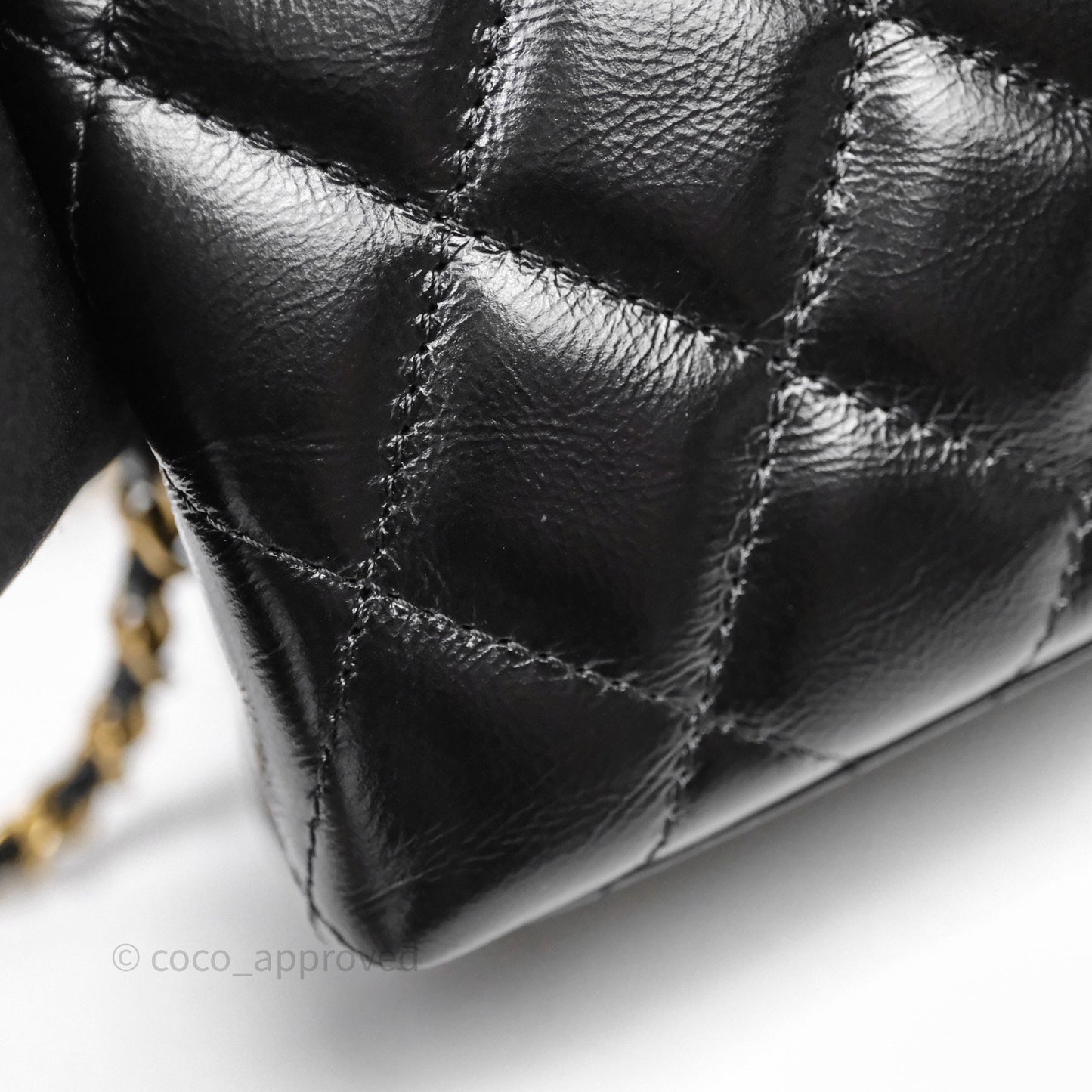 Chanel Kelly Bag Quilted Black Shiny Crumpled Calfskin Aged Gold Hardware
