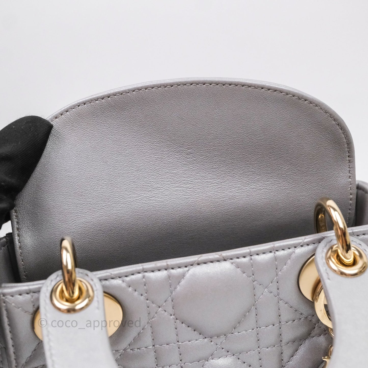 Christian Dior Mini Lady Dior Iridescent Grey Lambskin Cannage Gold Hardware
