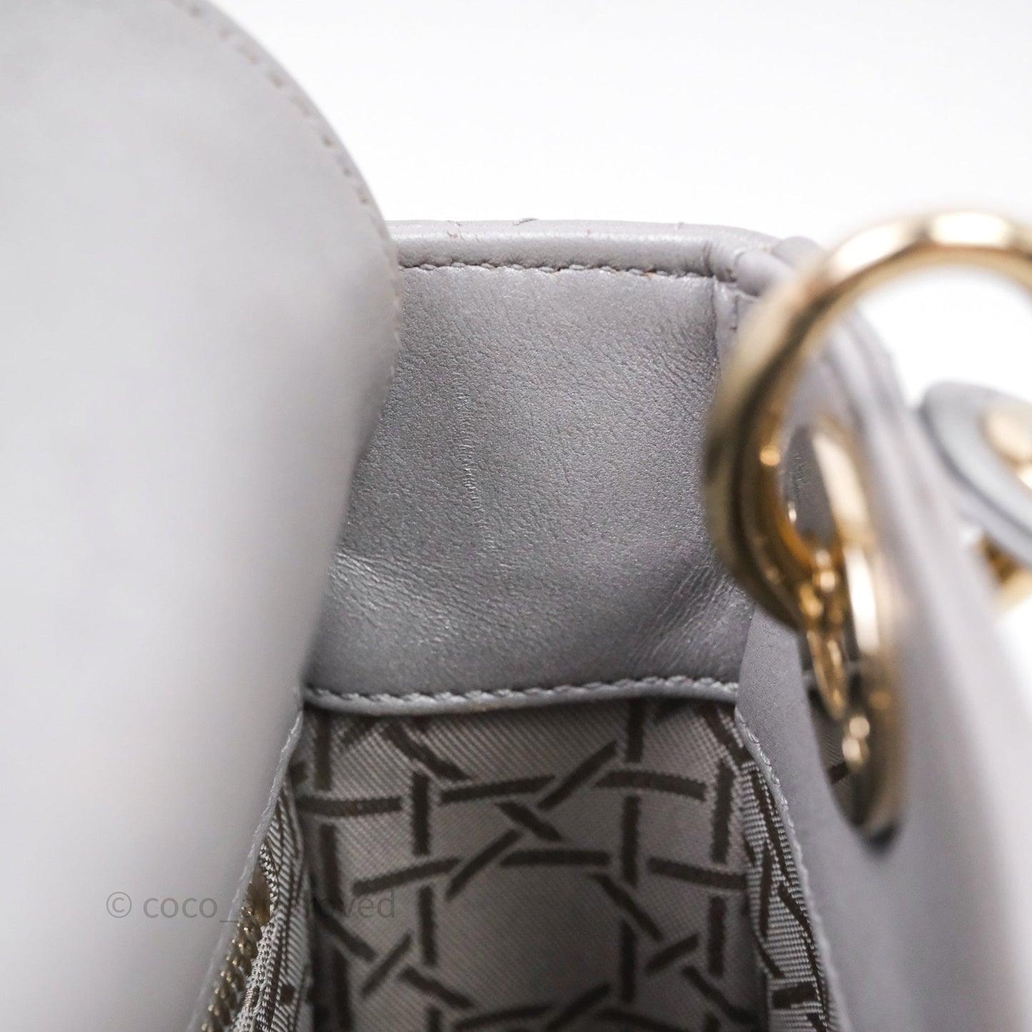 Christian Dior Mini Lady Dior Iridescent Grey Lambskin Cannage Gold Hardware