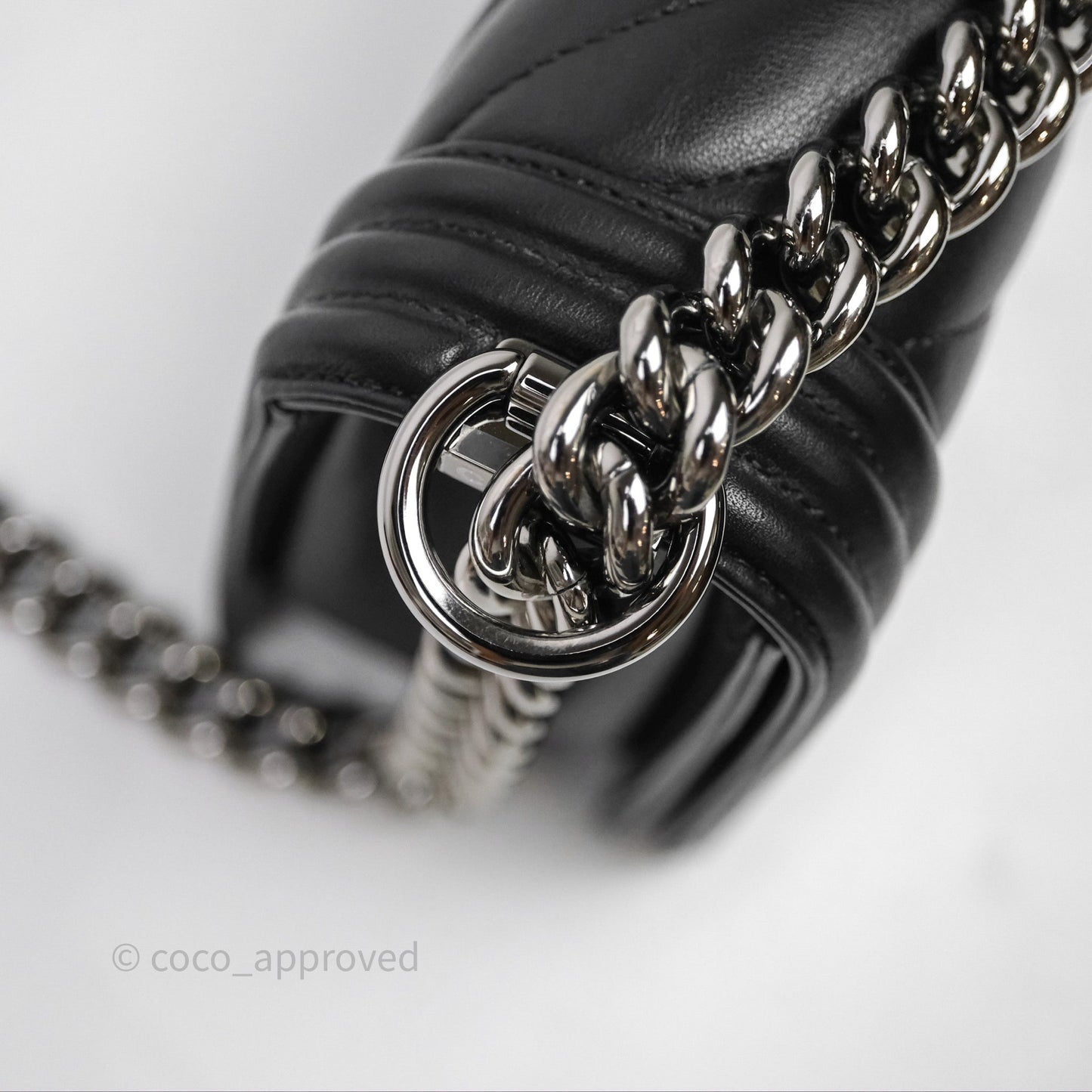 Chanel Medium Boy Chevron Black Calfskin Silver Hardware