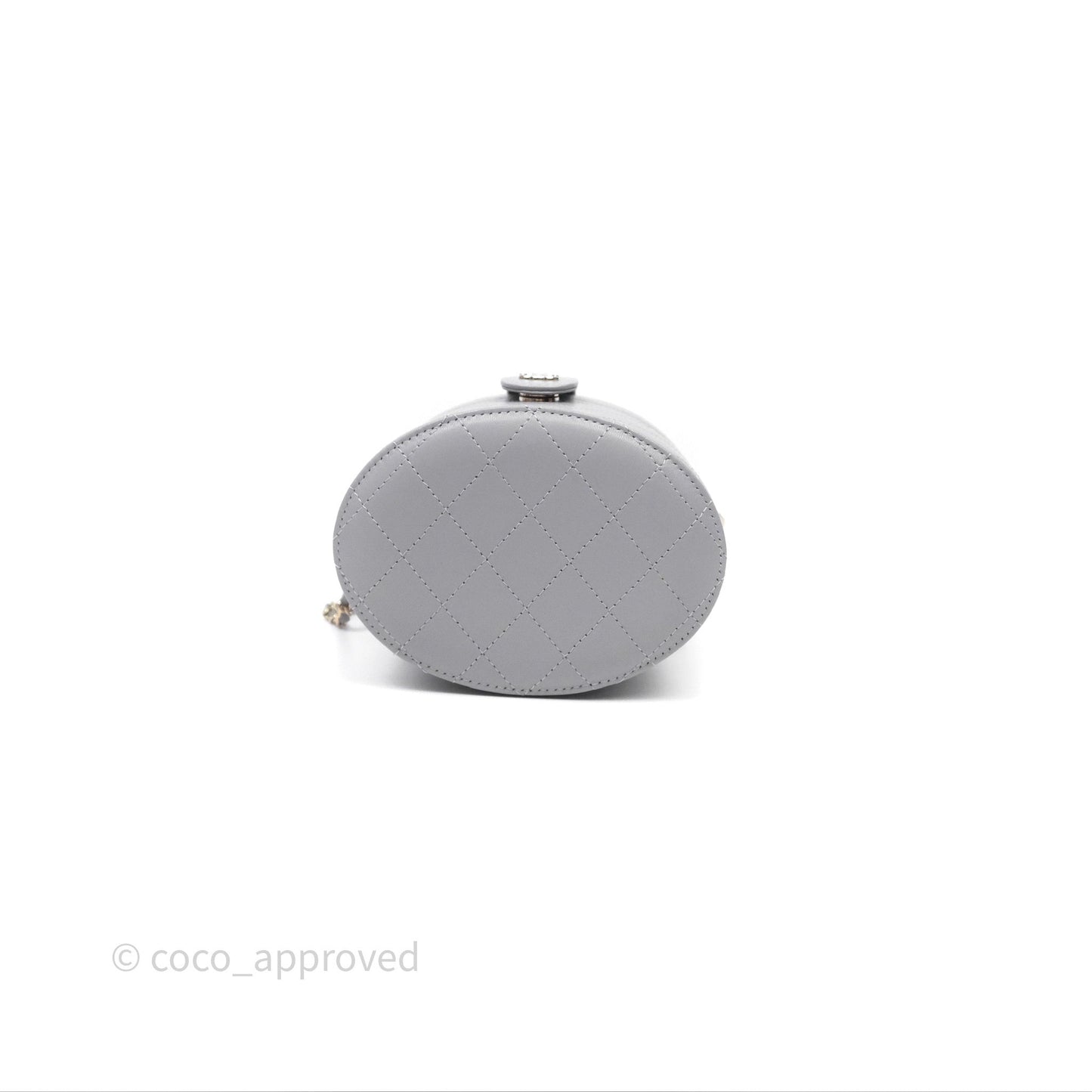 Chanel Quilted Round Vanity Clutch With Chain Grey Lambskin Gold Hardware