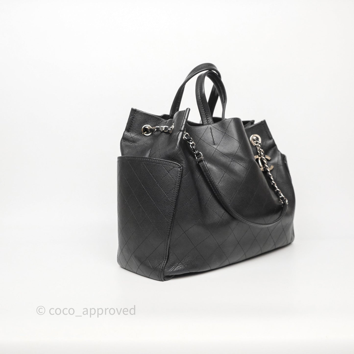 Chanel CC Pocket Tote Bag Black Caviar Silver Hardware