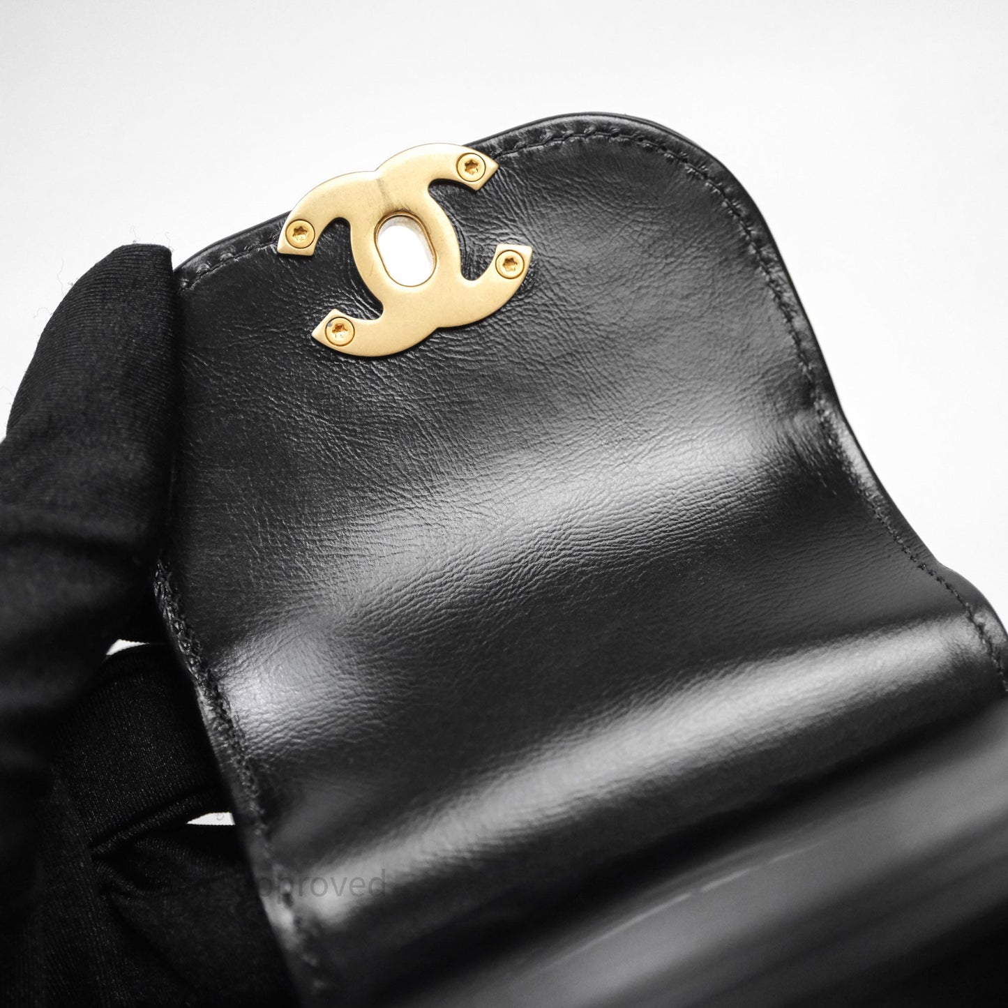 Chanel Kelly Bag Quilted Black Shiny Crumpled Calfskin Aged Gold Hardware
