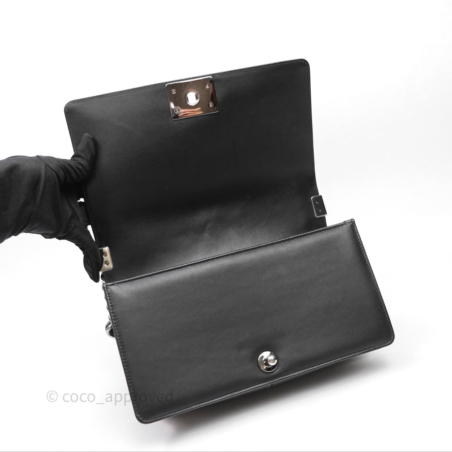 Chanel Medium Boy Chevron Black Calfskin Silver Hardware