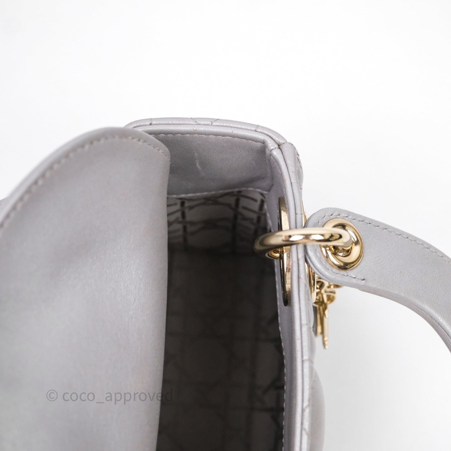 Christian Dior Mini Lady Dior Iridescent Grey Lambskin Cannage Gold Hardware