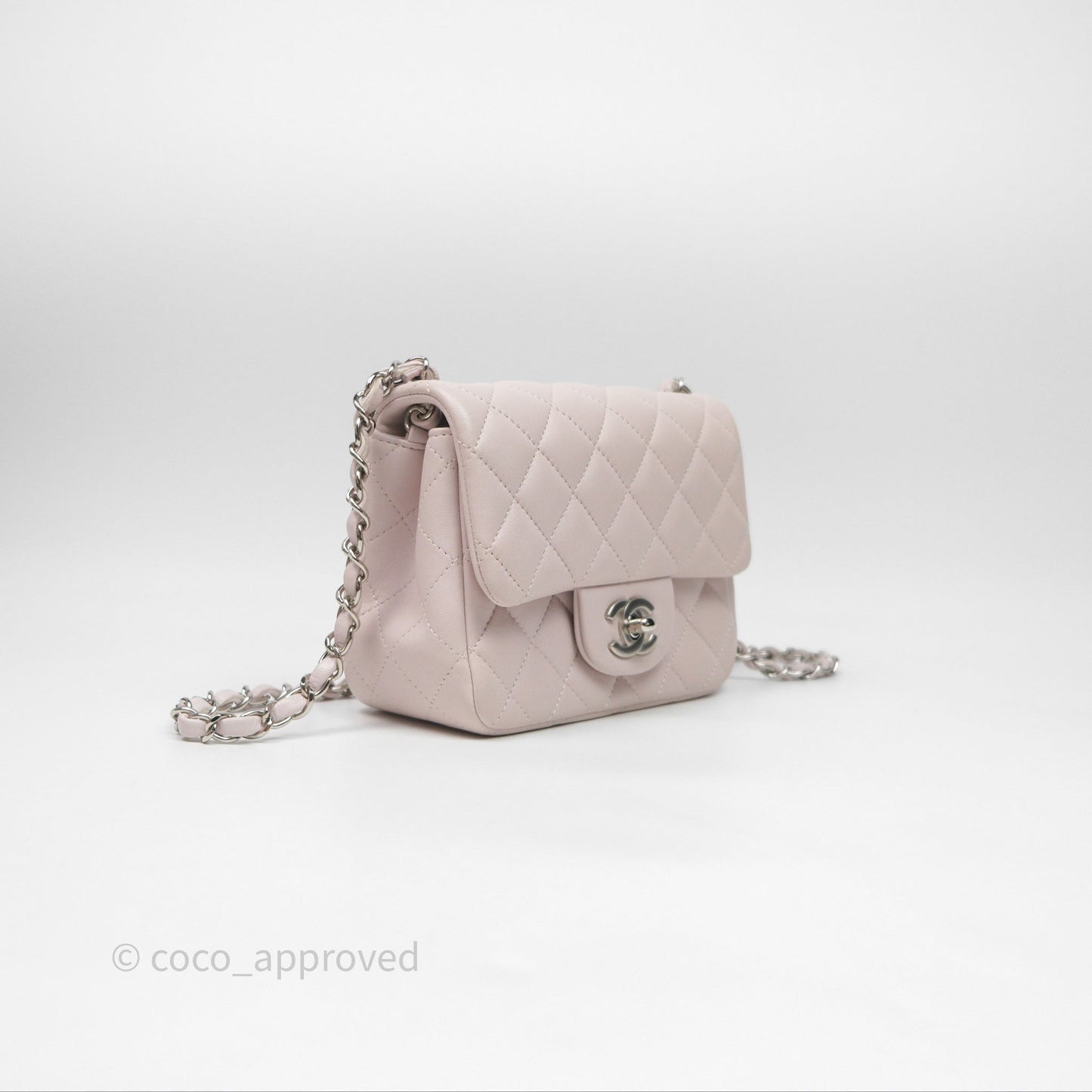 Chanel Mini Square Flap Quilted Lilac Lambskin Silver Hardware