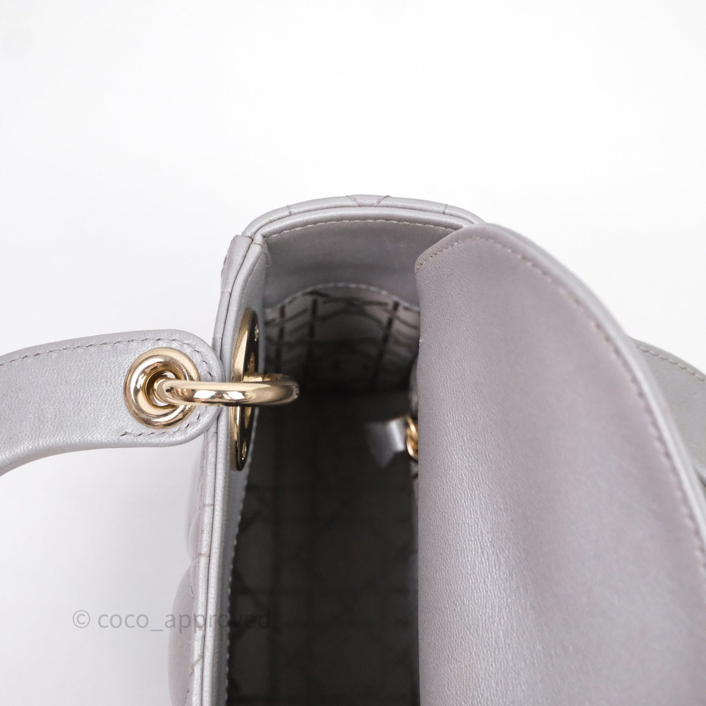 Christian Dior Mini Lady Dior Iridescent Grey Lambskin Cannage Gold Hardware
