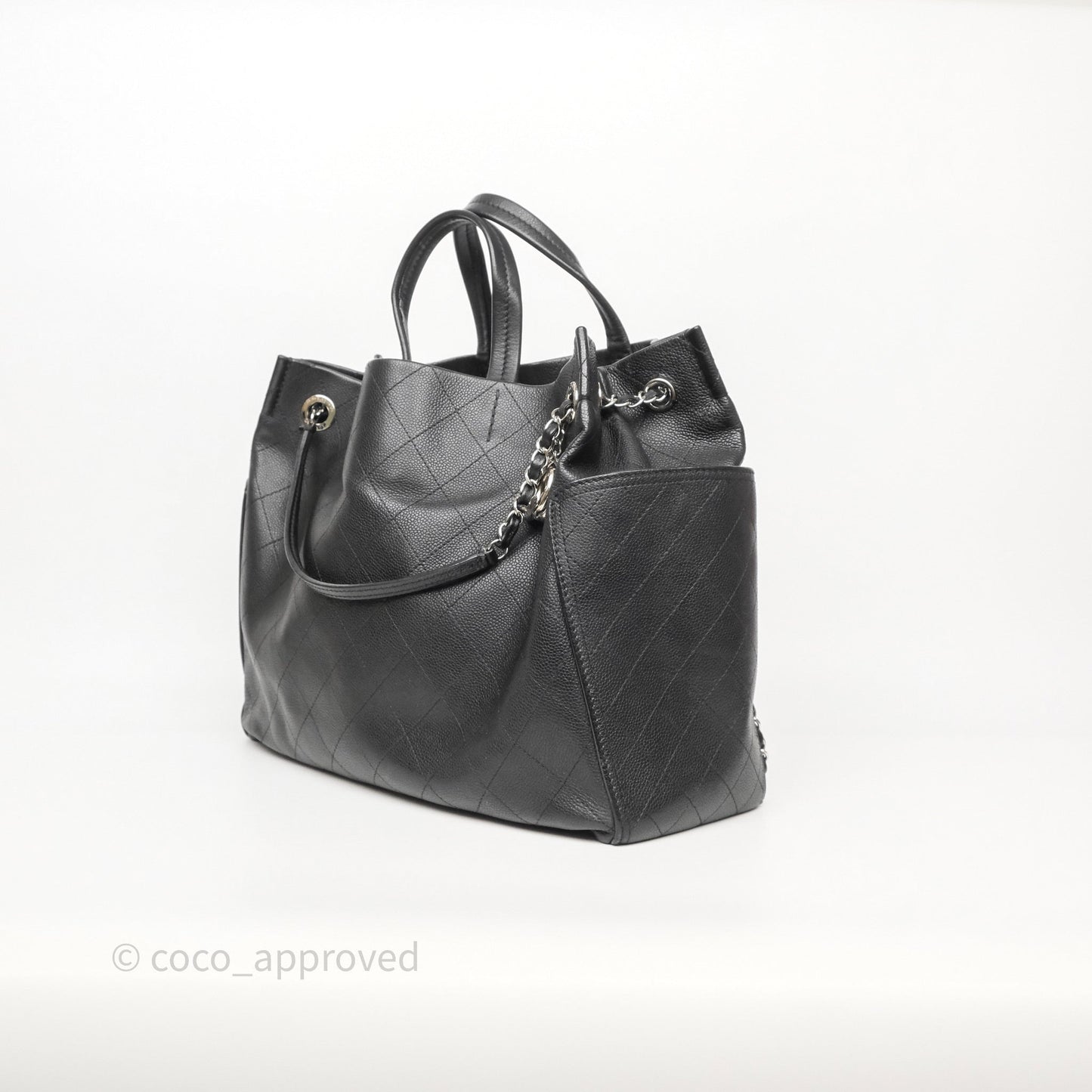 Chanel CC Pocket Tote Bag Black Caviar Silver Hardware