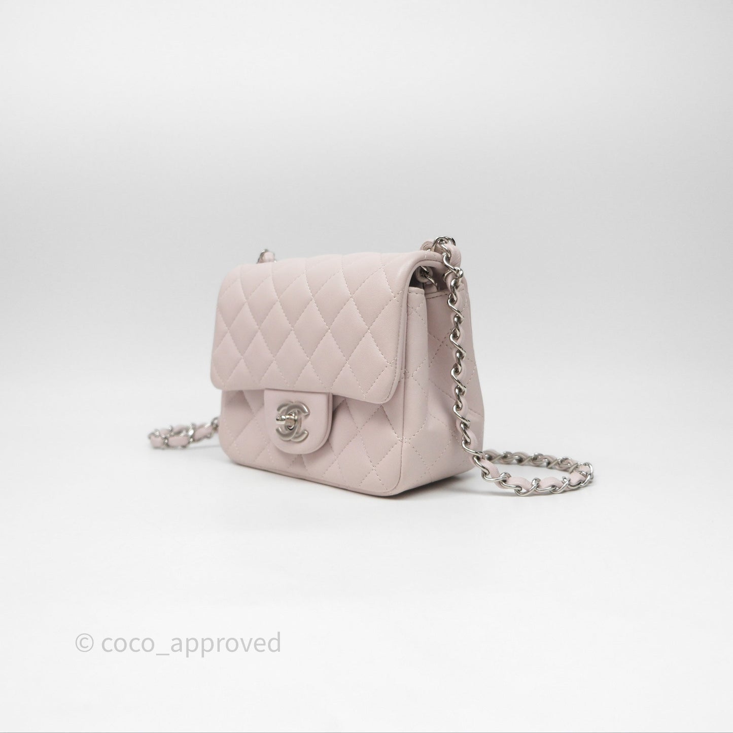 Chanel Mini Square Flap Quilted Lilac Lambskin Silver Hardware