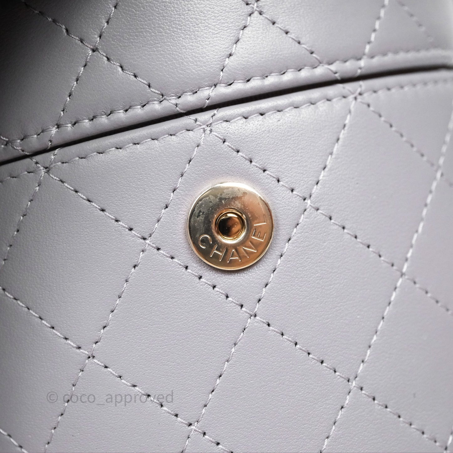 Chanel Quilted Round Vanity Clutch With Chain Grey Lambskin Gold Hardware