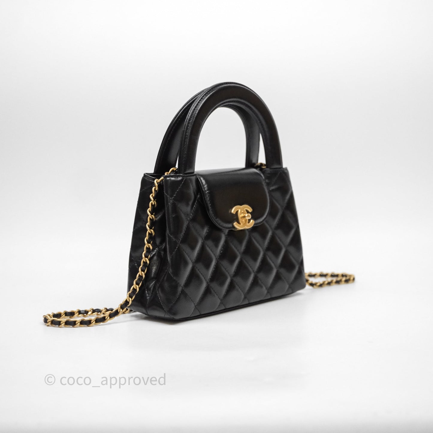 Chanel Kelly Bag Quilted Black Shiny Crumpled Calfskin Aged Gold Hardware