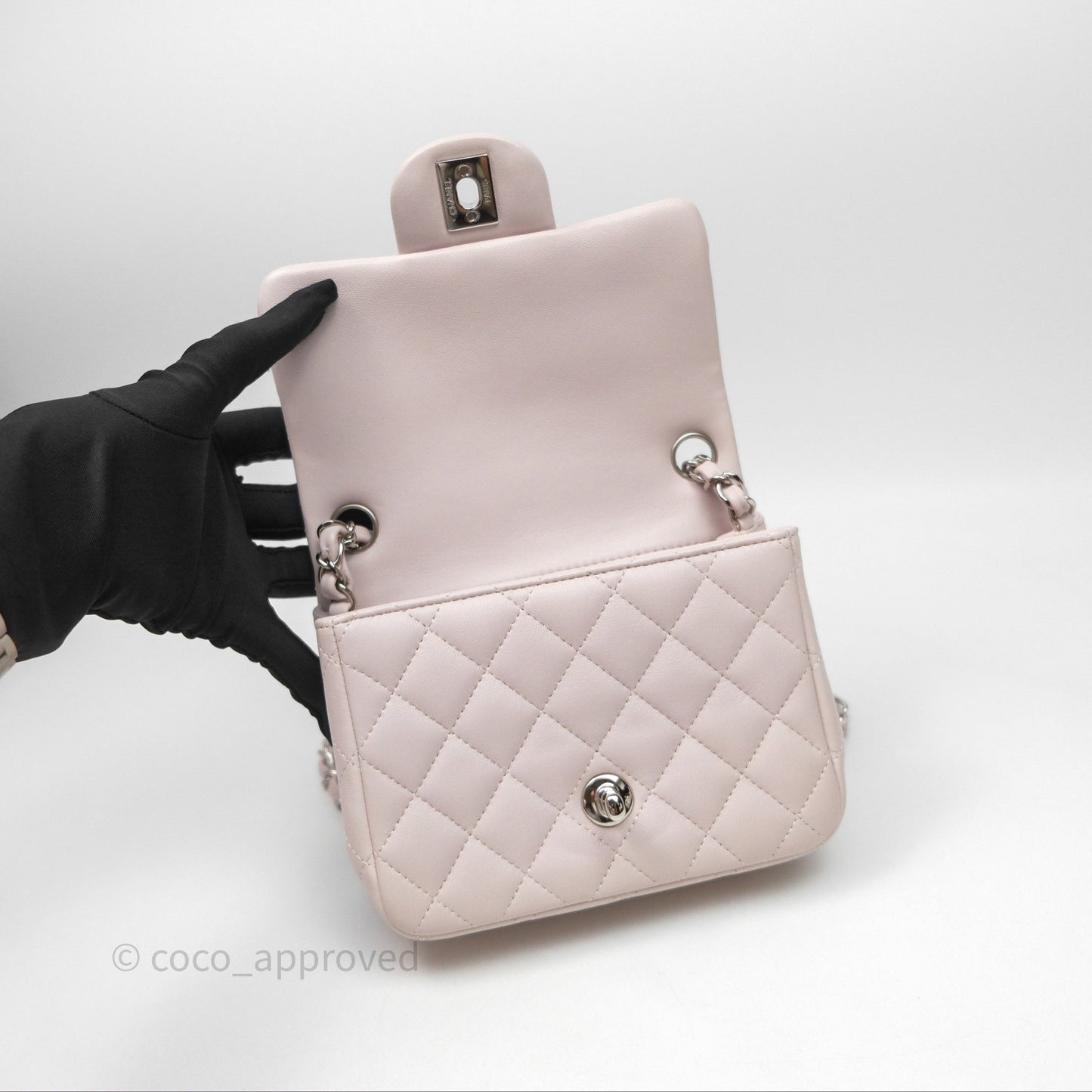 Chanel Mini Square Flap Quilted Lilac Lambskin Silver Hardware