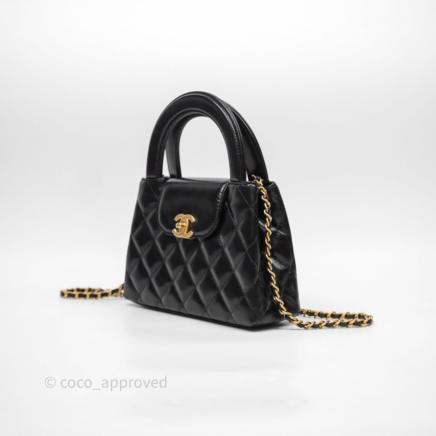 Chanel Kelly Bag Quilted Black Shiny Crumpled Calfskin Aged Gold Hardware
