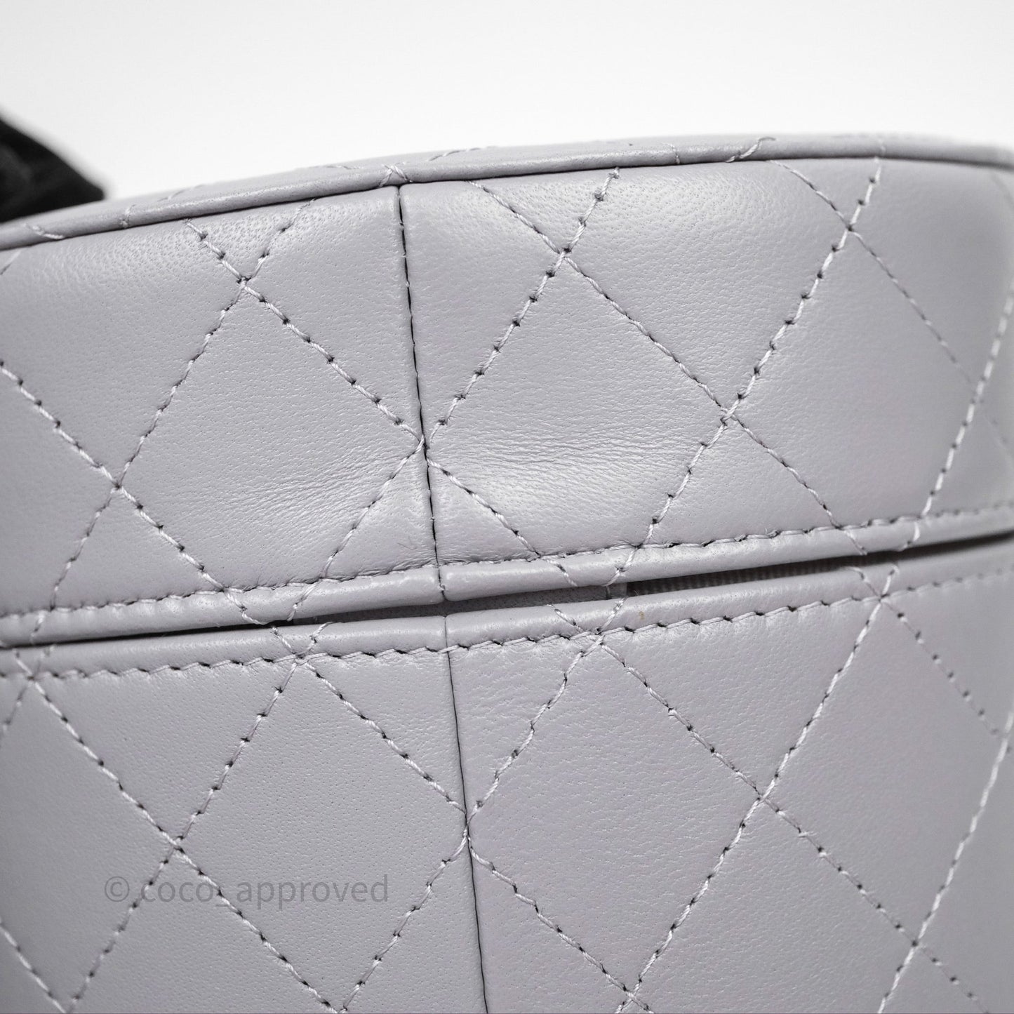 Chanel Quilted Round Vanity Clutch With Chain Grey Lambskin Gold Hardware