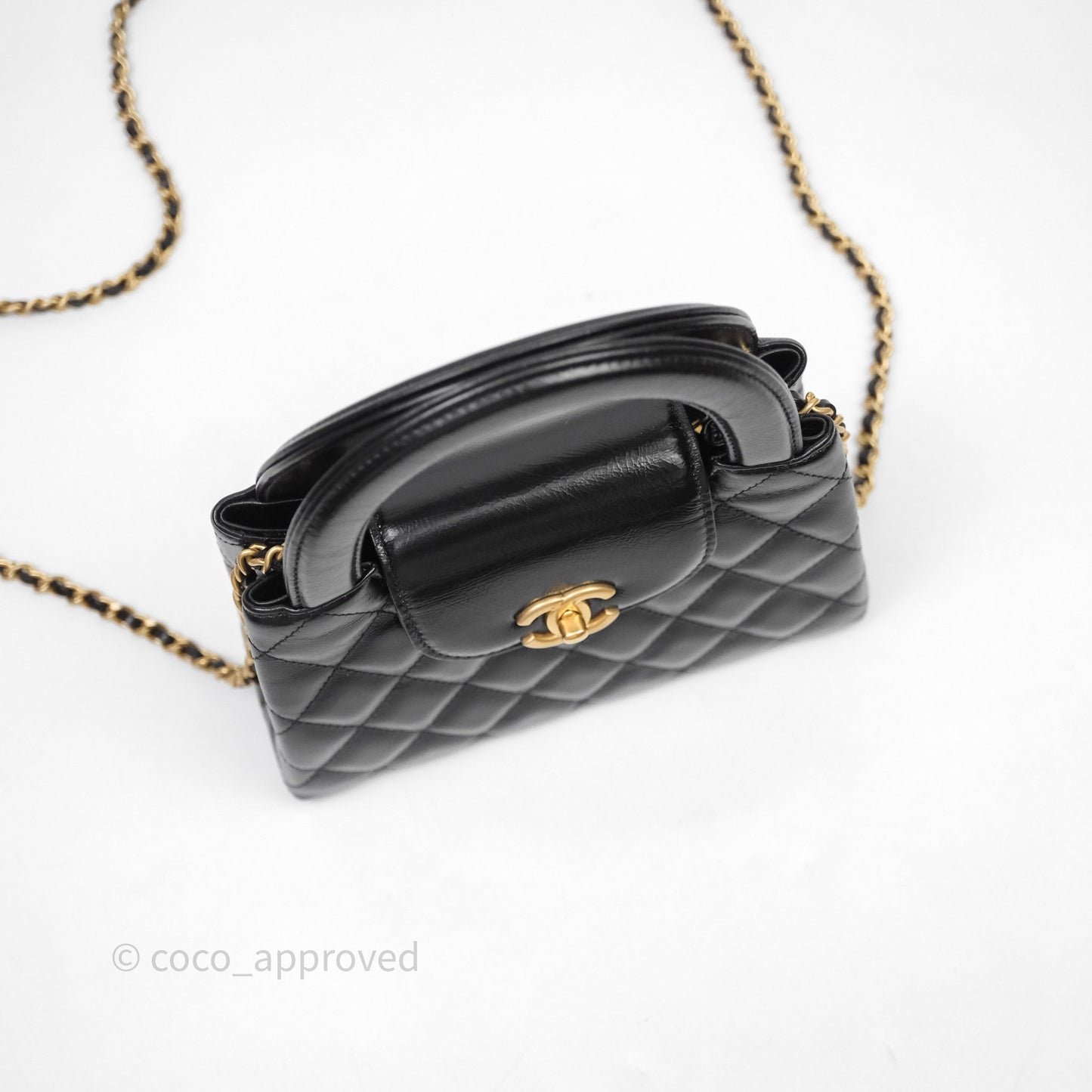 Chanel Kelly Bag Quilted Black Shiny Crumpled Calfskin Aged Gold Hardware