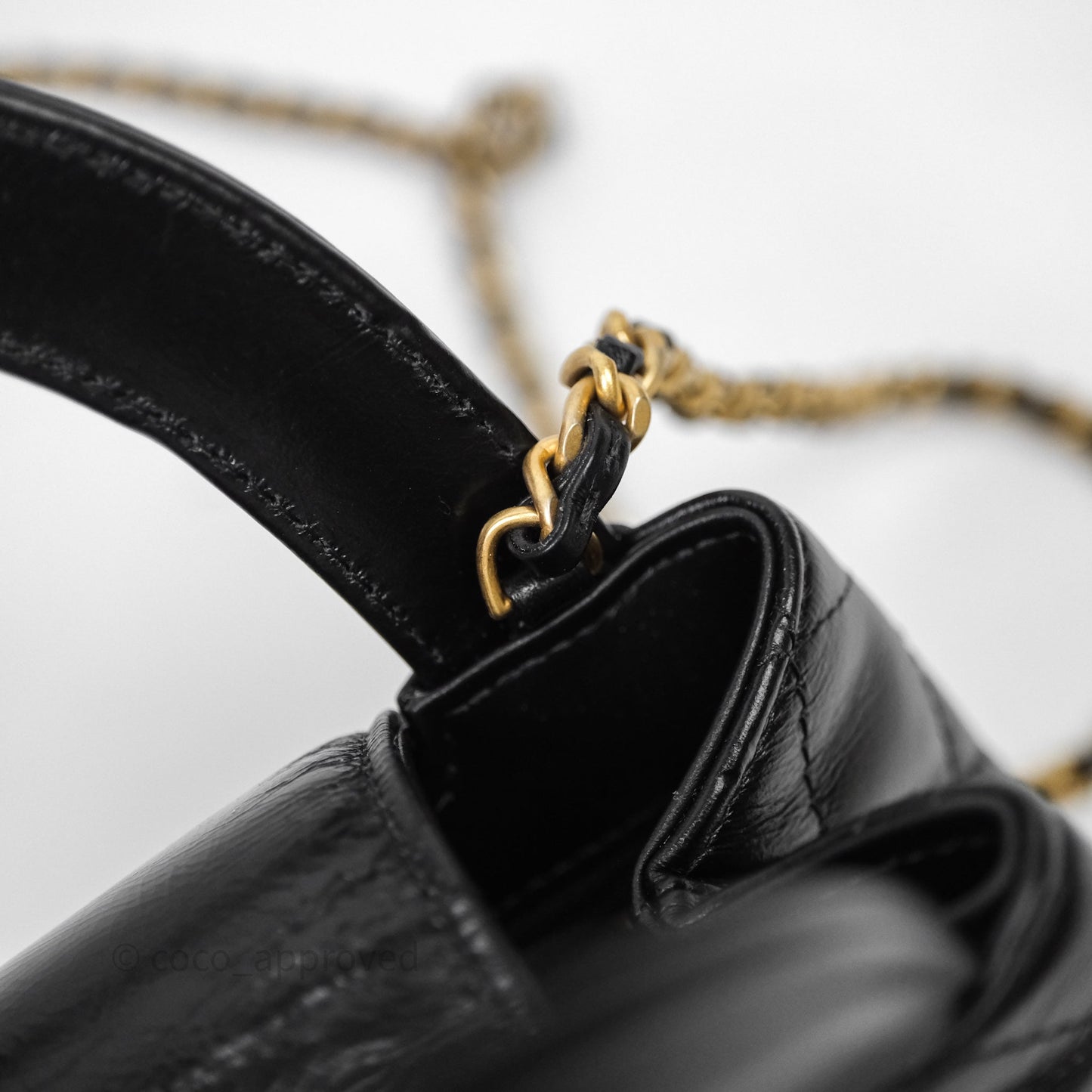 Chanel Kelly Bag Quilted Black Shiny Crumpled Calfskin Aged Gold Hardware
